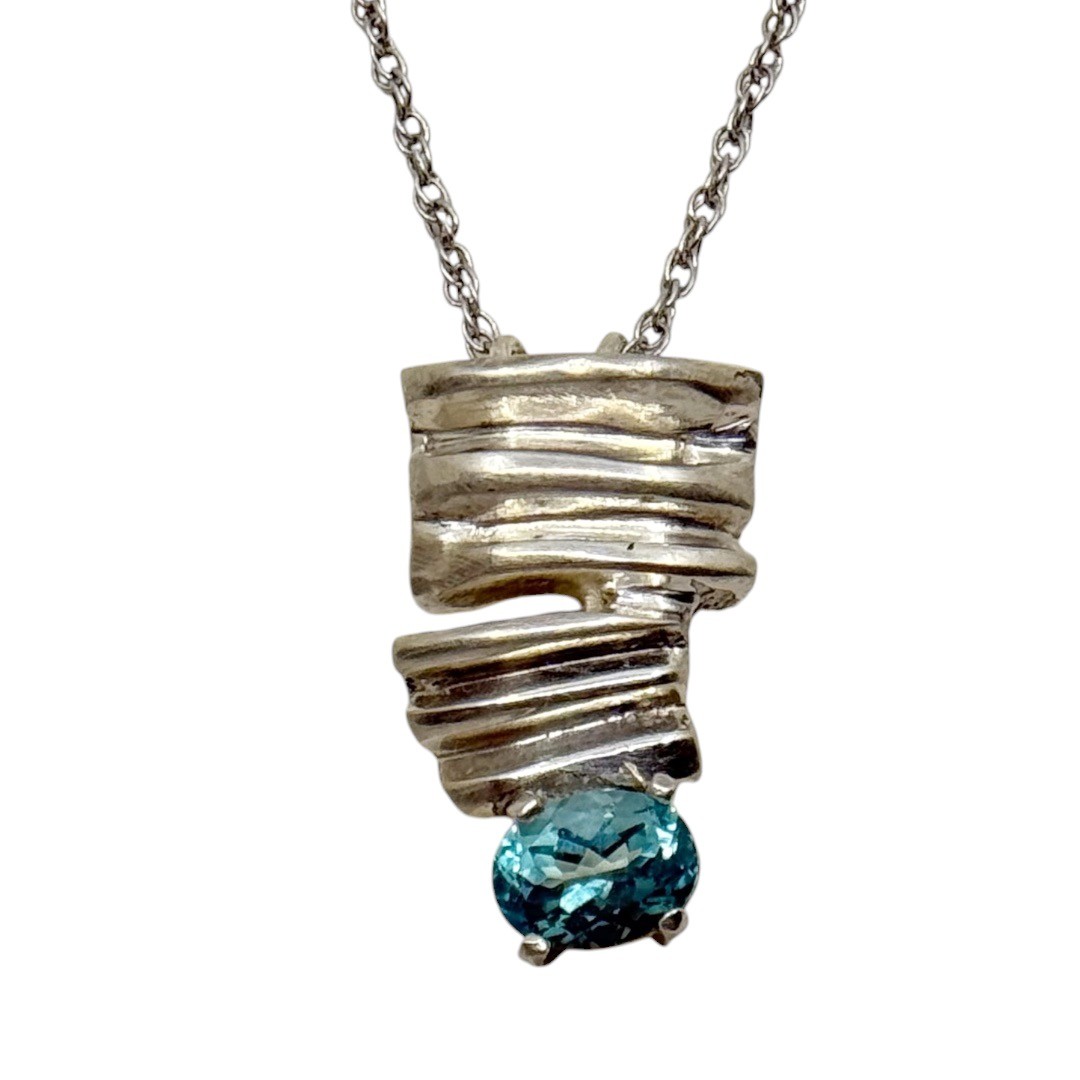 Modernist 925 sterling silver blue topaz pendant - photo 2