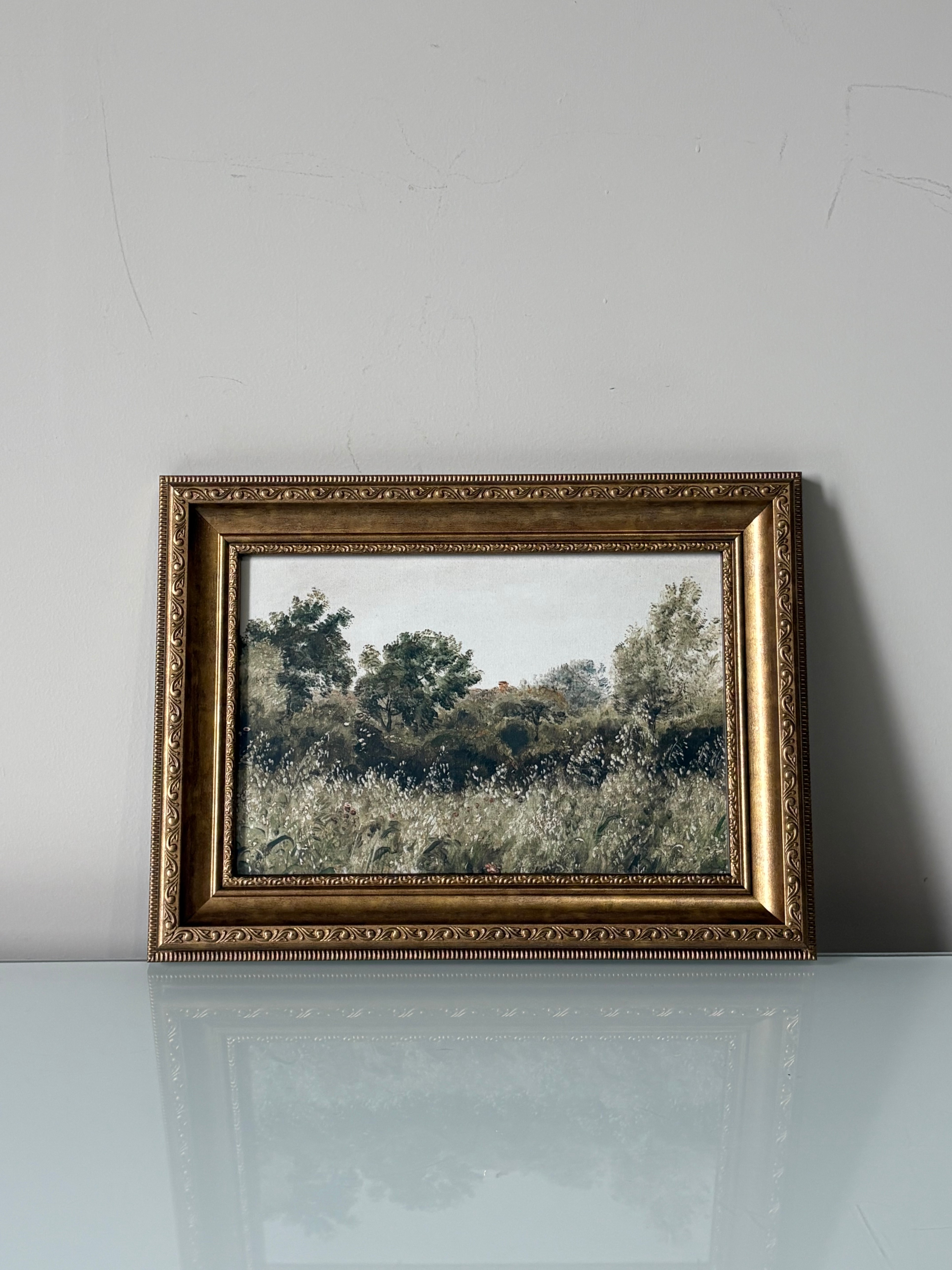 Vintage-Style Framed Meadow Landscape Wall Art - photo 2