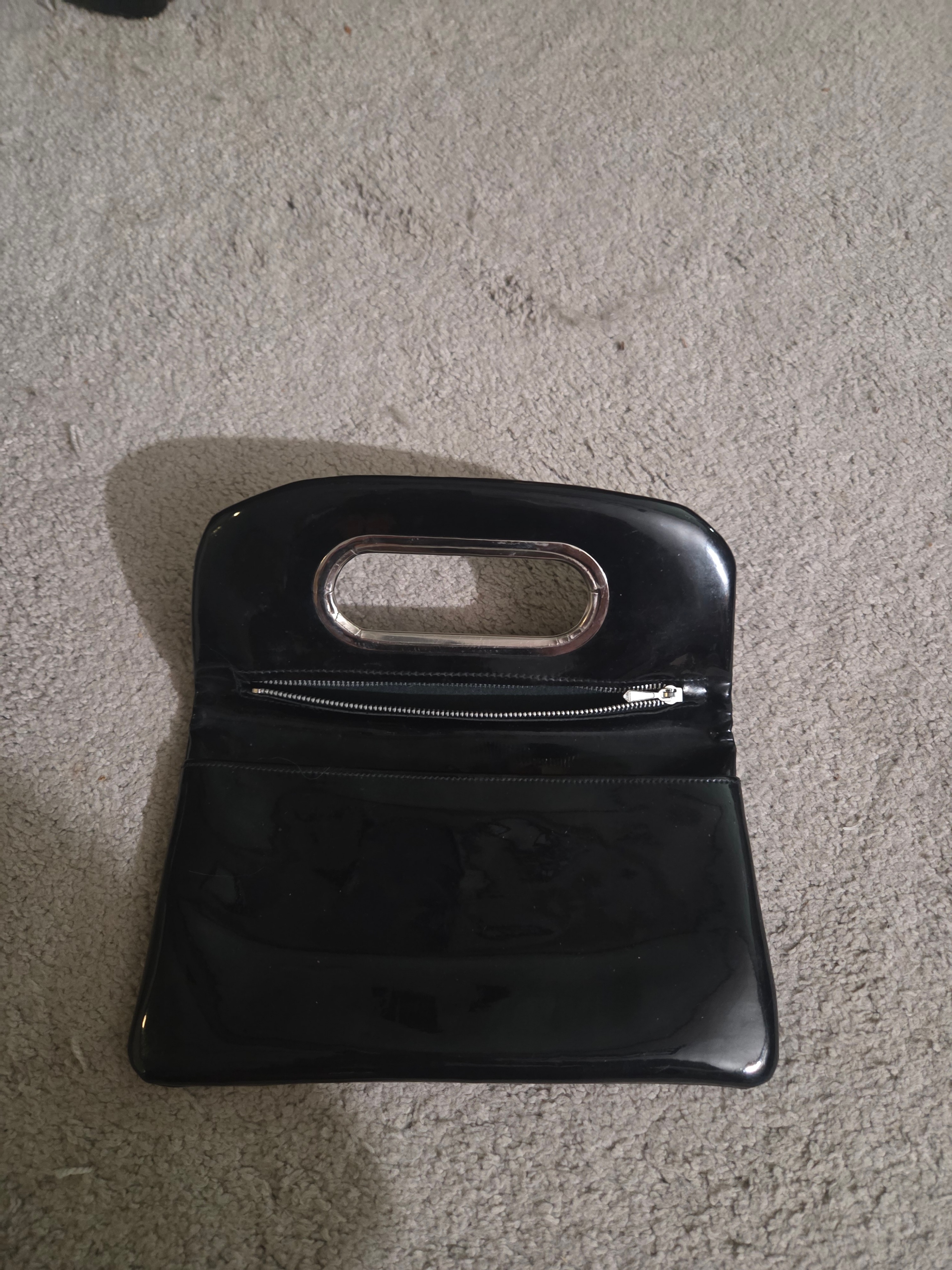 Vintage Black Patent Leather / Vinyl Foldover Clutch Purse 9x5" - photo 2