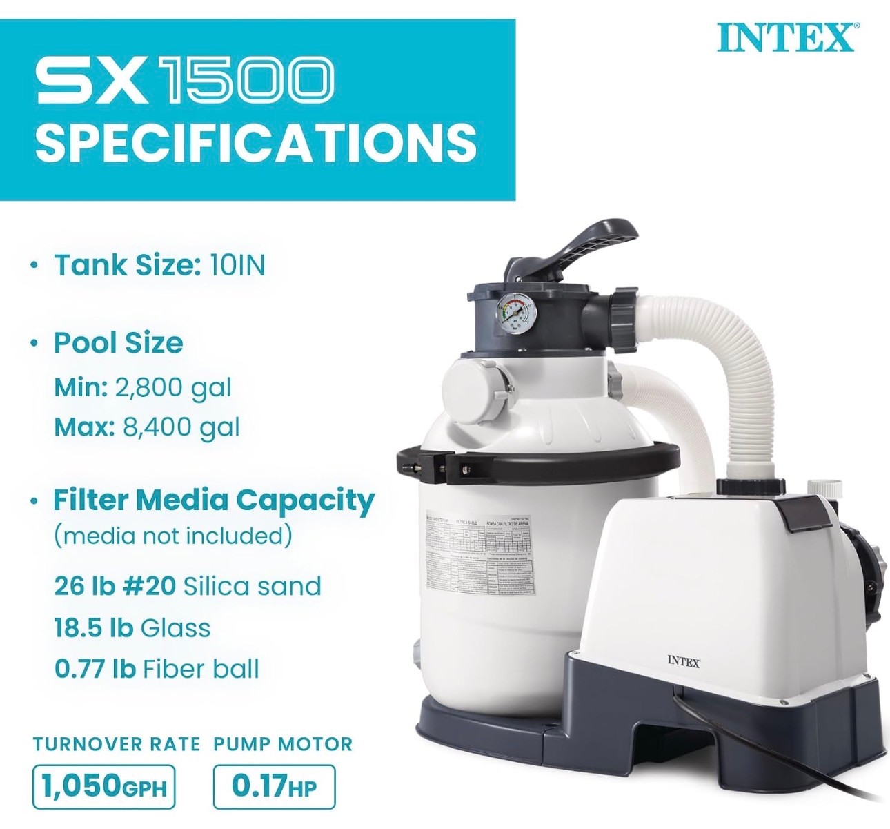 INTEX 1500 GPH Krystal Clear Sand Filter Pump Swimming Auto Time - photo 4