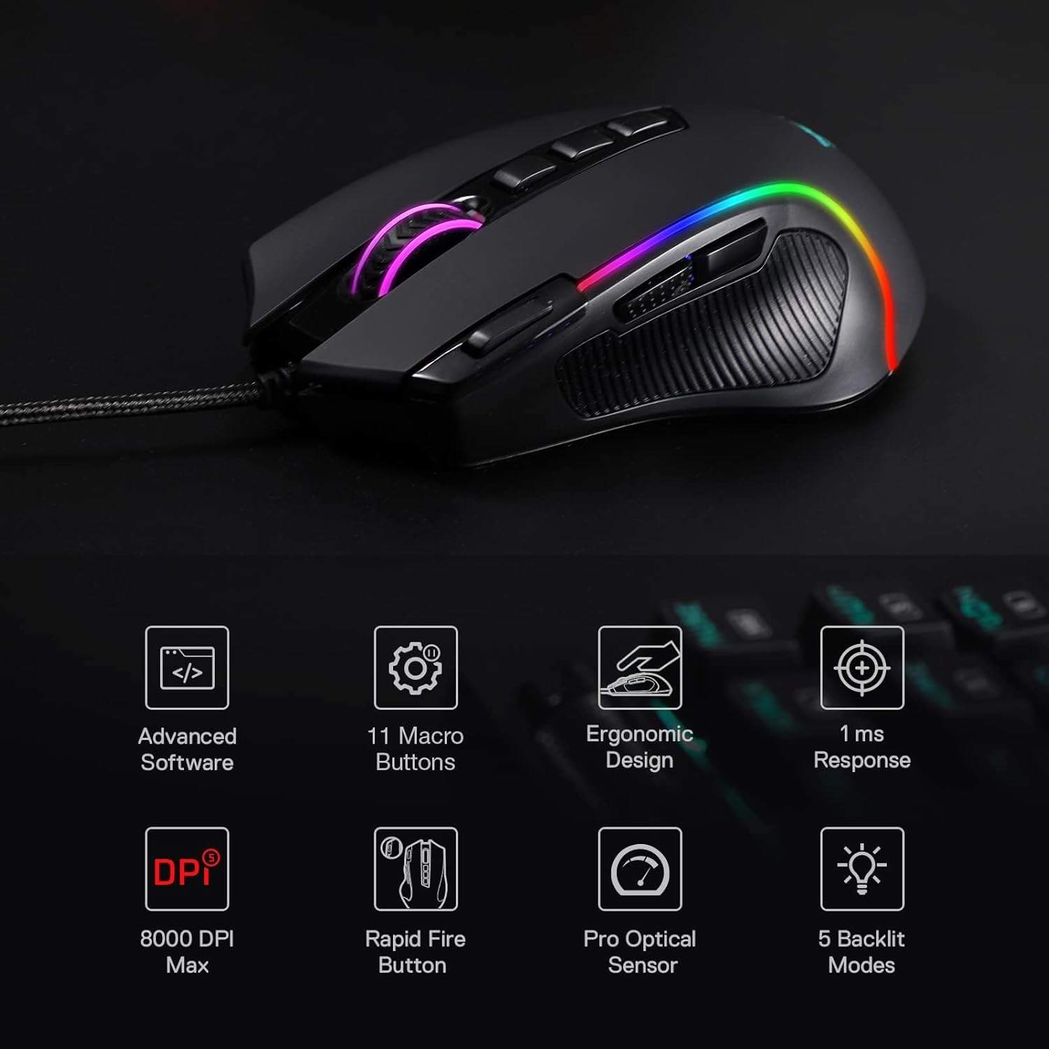 Redragon M612 Wired RGB Optical Gaming Mouse 8000 DPI Remapping - photo 4