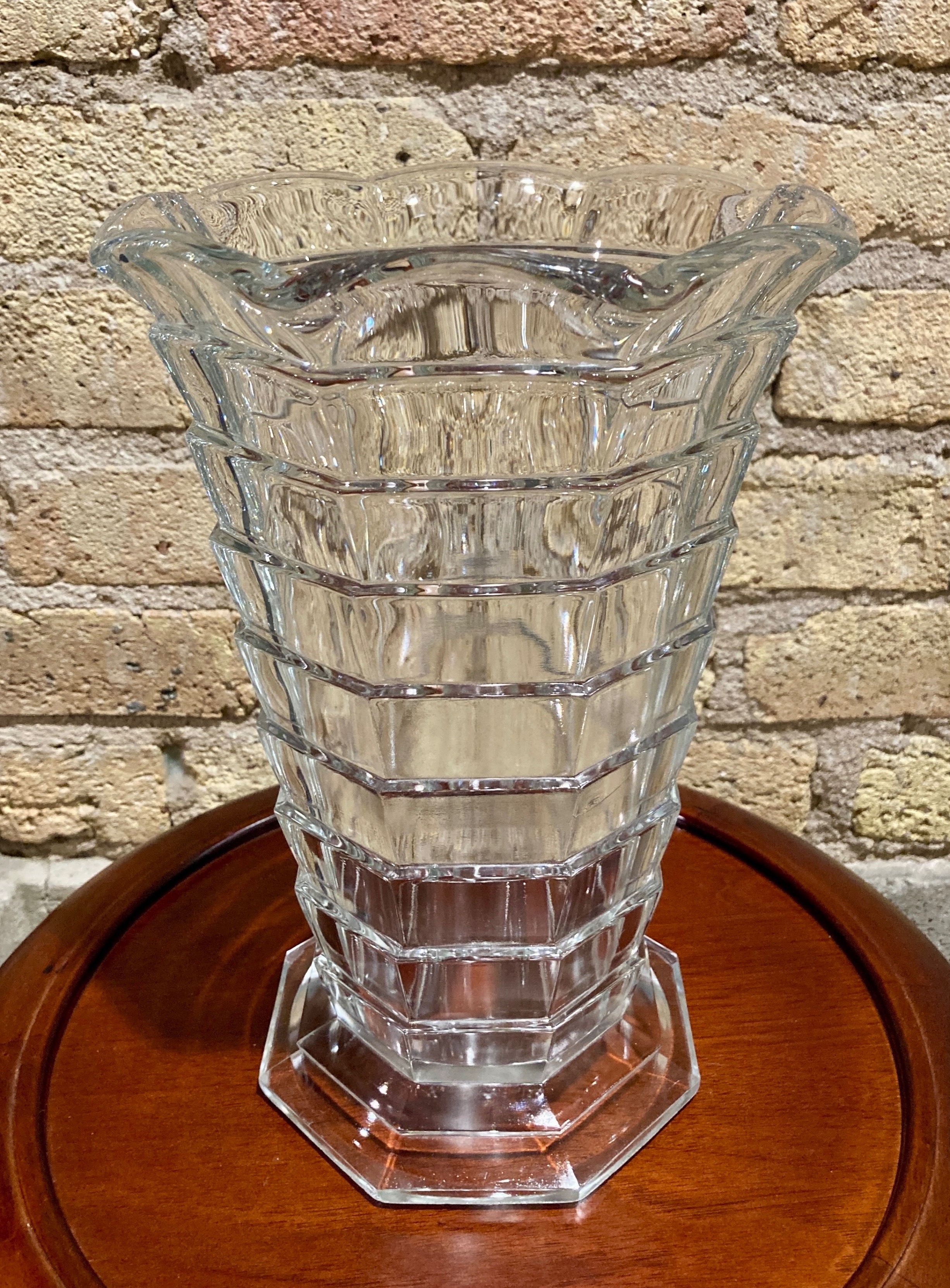 VTG Indiana Glass Tea Room 11" Large Vase Crystal Clear Art Deco