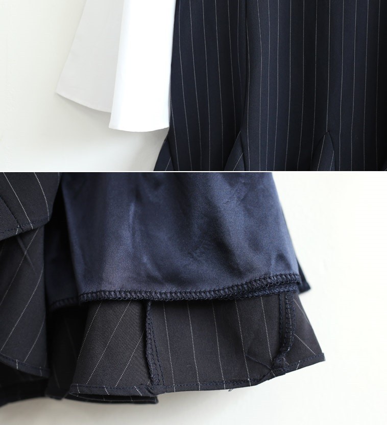 Made in Korea NEW Navy Blue Pinstripe Mini Dress Bell Sleeves - photo 4