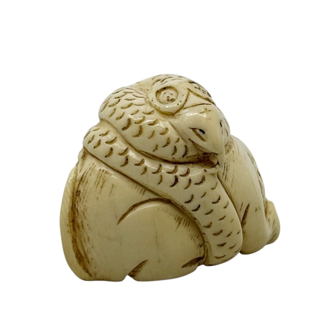 Meiji - Taisho carved Bone monkey & snake Japanese netsuke - photo 4