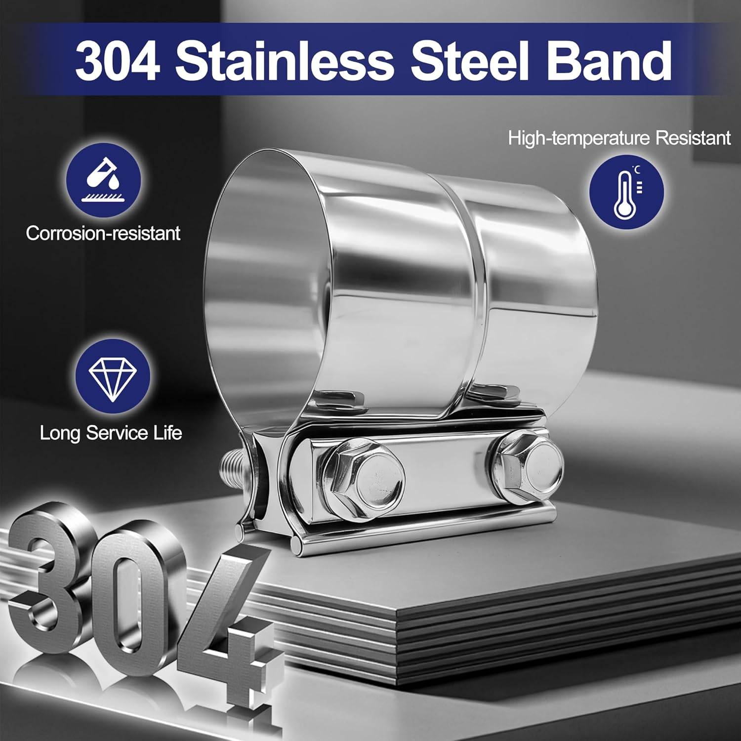 2.5" Exhaust Clamps Stainless Steel Lap Joint 4PC - photo 3