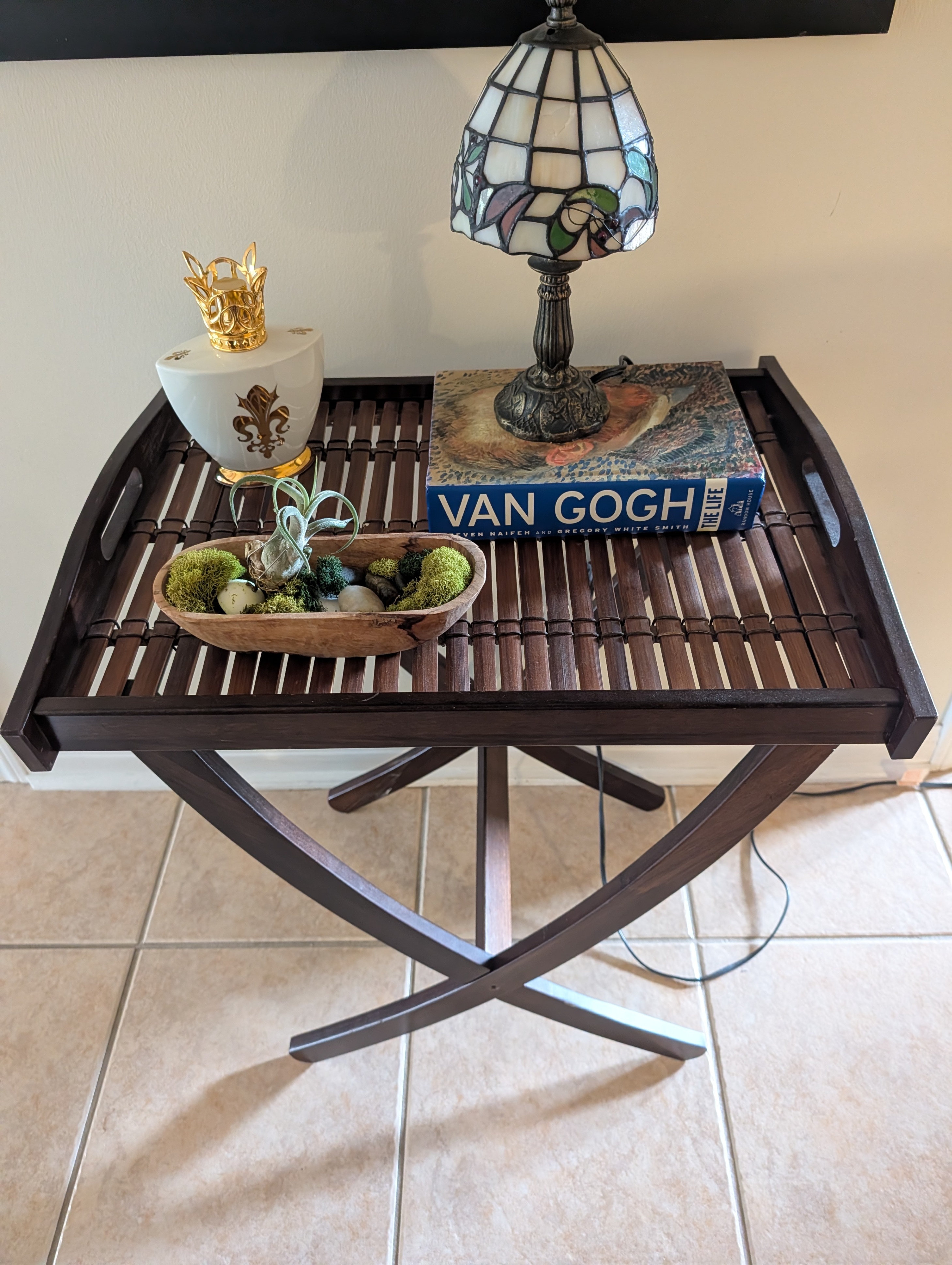 Wooden Folding Slatted Side Table