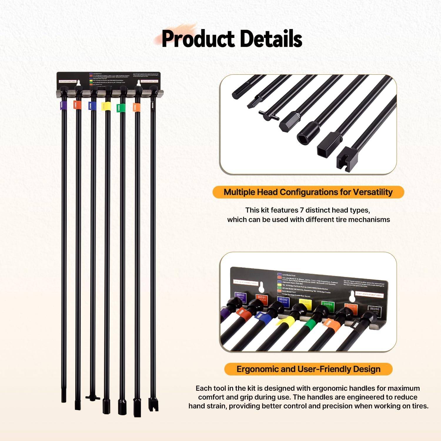 7Pc Spare Tire Retrieval Tool Kit for Lowering & Raising Tires