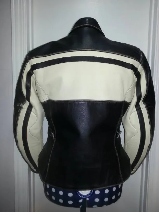 Leather Motorcycle Jacket - Vintage Joe Rocket - Black And Wh... - photo 4