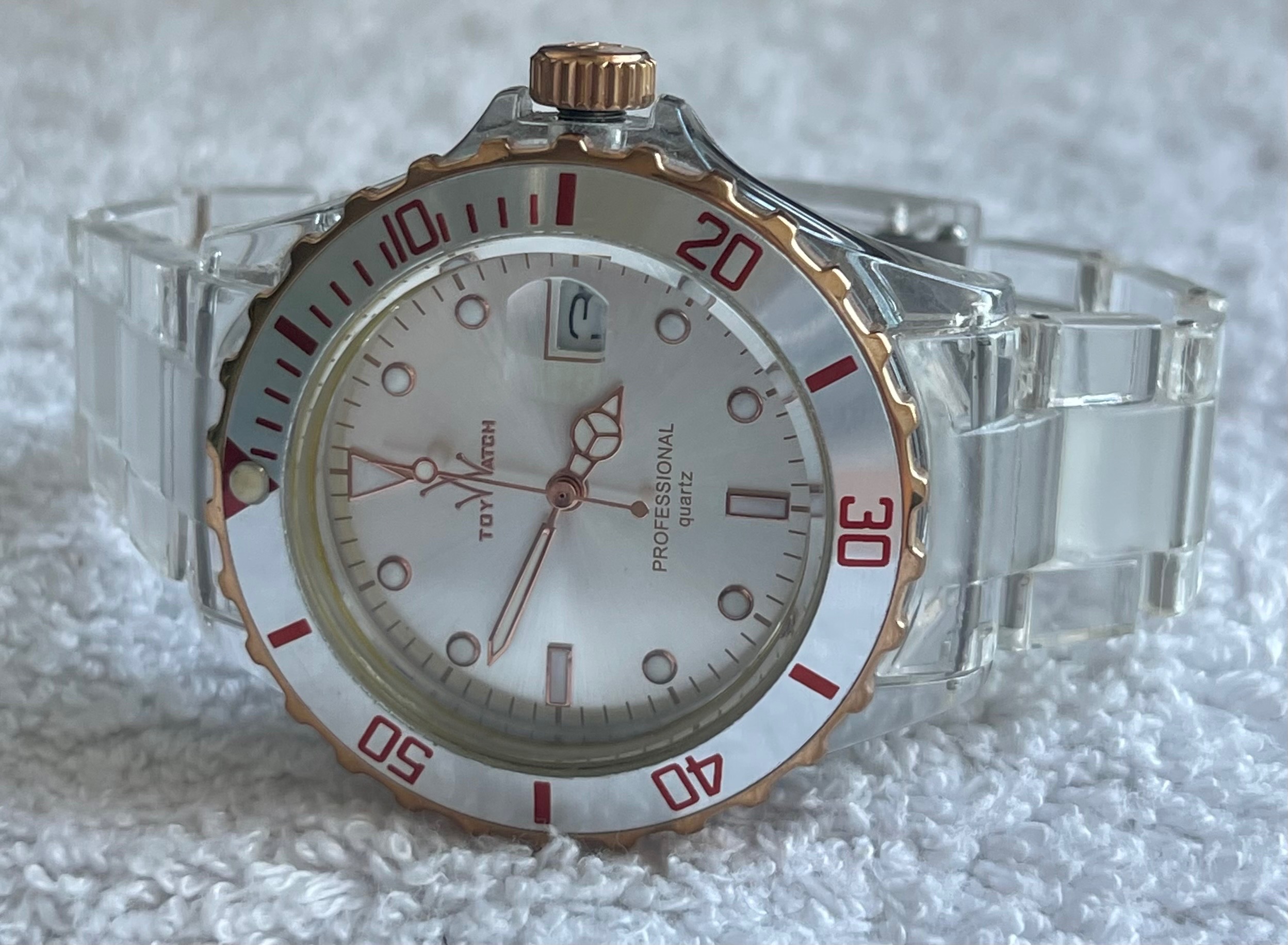Italian ToyWatch Clear & Rose Gold Watch (Needs Battery)