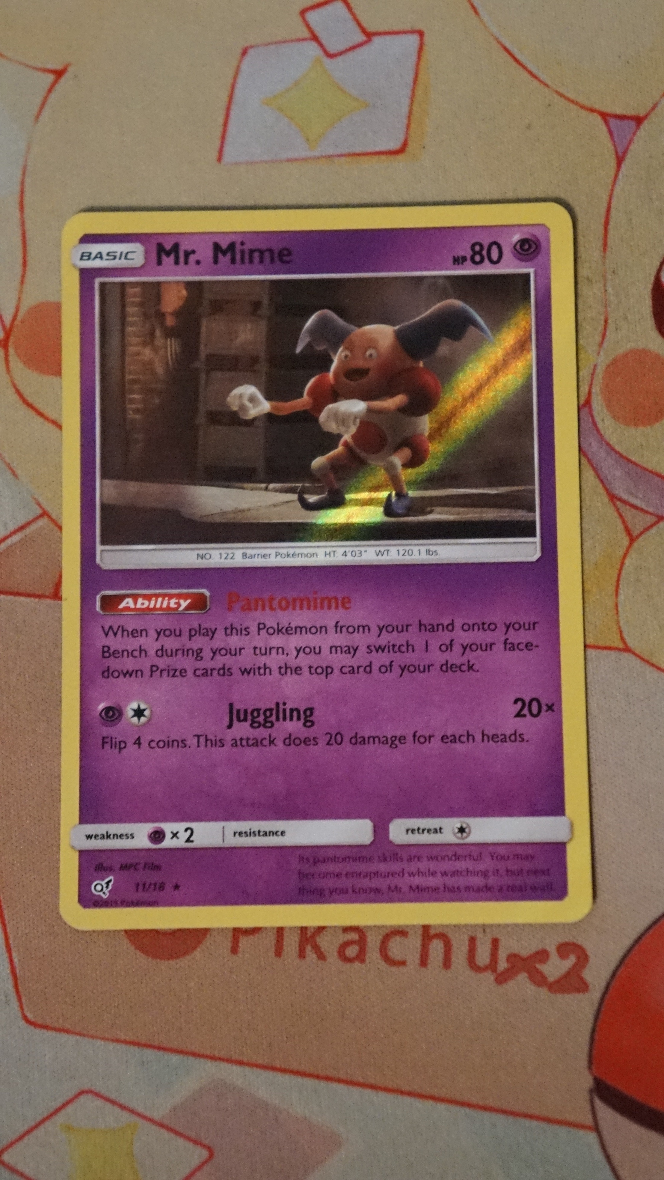 Pokemon Mr. Mime 11/18 Detective Pikachu Holo LP - photo 3