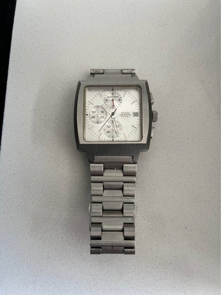 Vintage Guess Waterpro Steel Square Silver Chrono Date Watch - photo 2