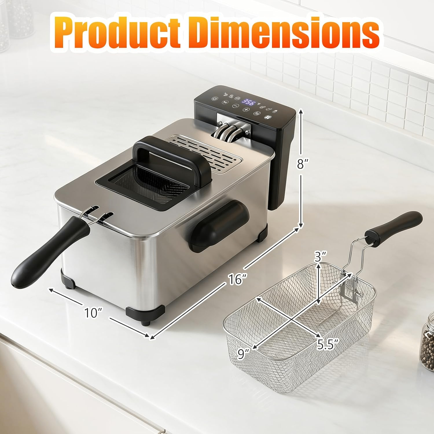 Stainless Steel Electric Deep Fryer with Digital Touch Screen - photo 3