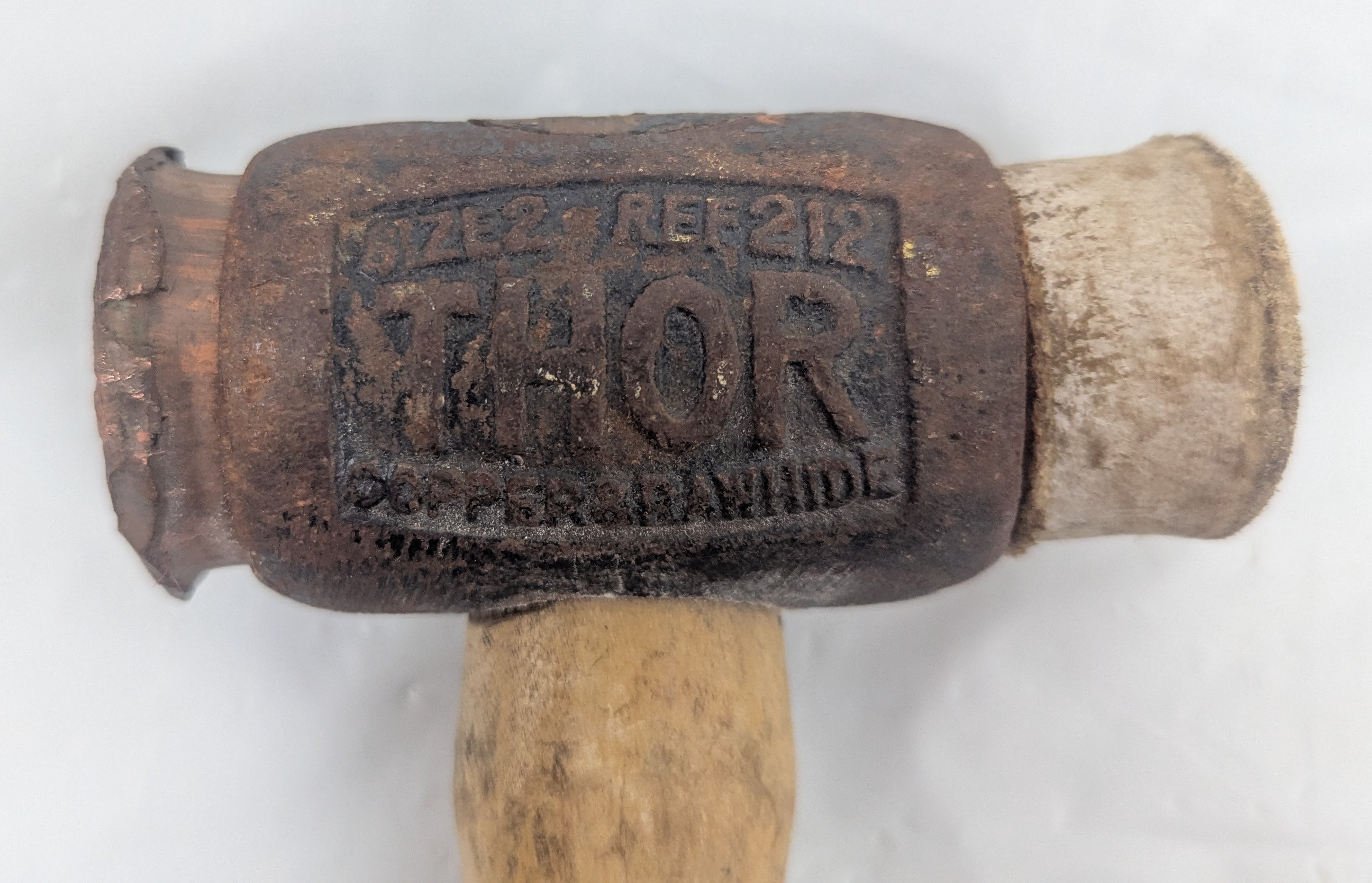Vintage Antique THOR Hammer Company Copper & Rawhide Wood Handle - photo 3