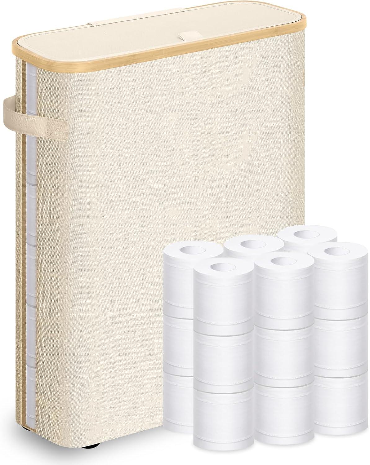 45L Toilet Paper Storage Basket – Black with Bamboo Lid