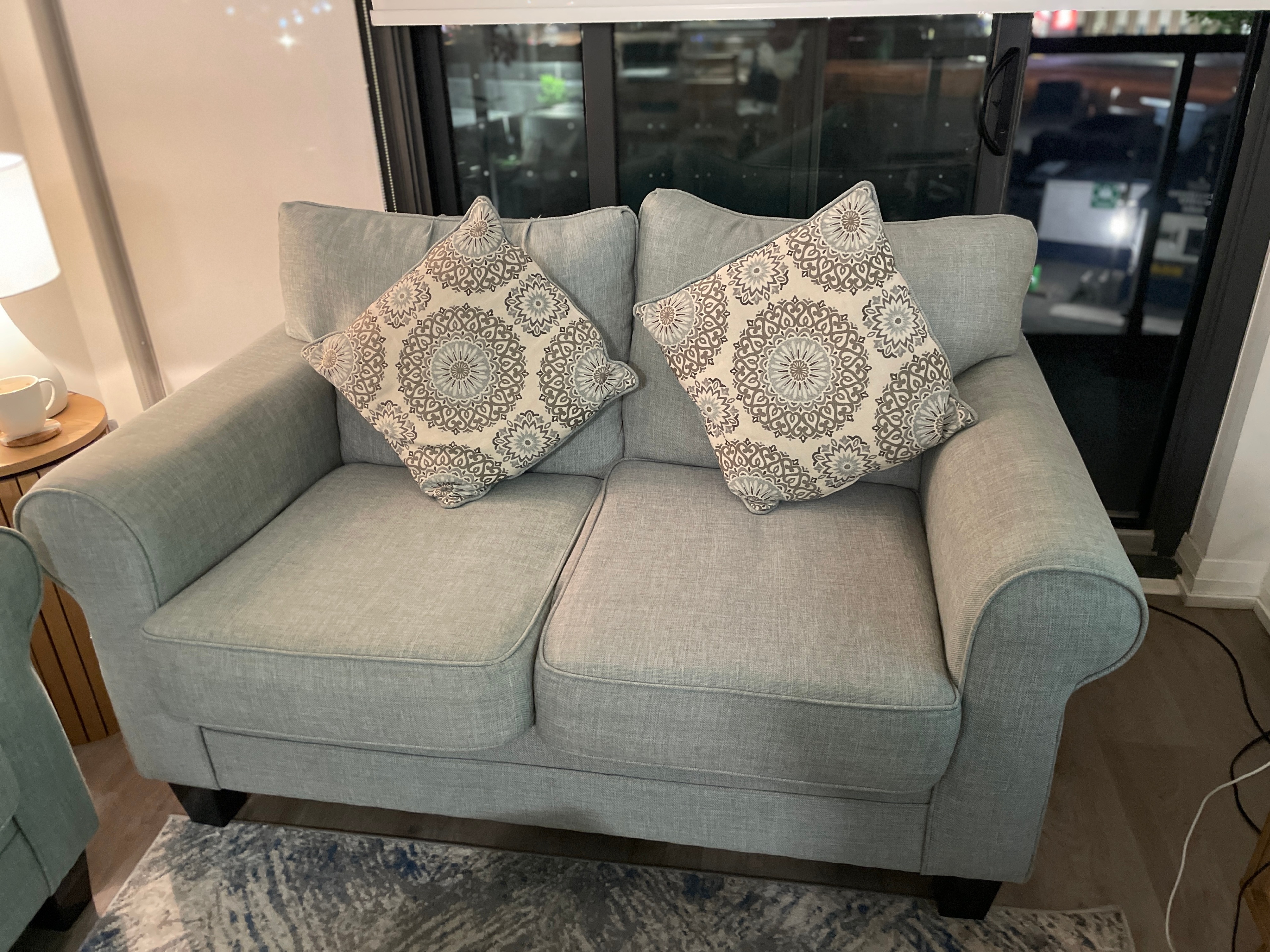 Light Blue 2 Loveseat Sofas with Throw Pillows - photo 2