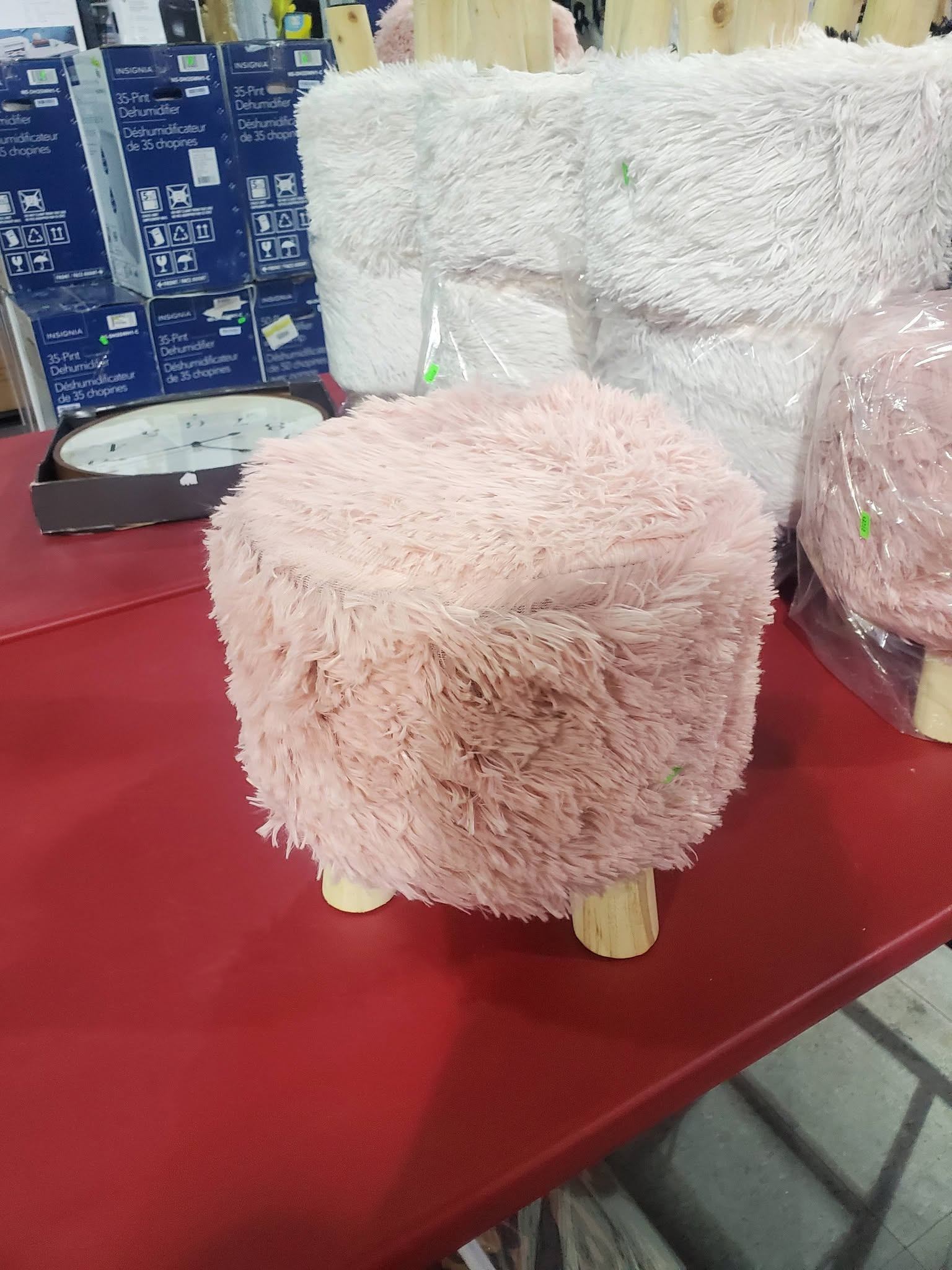 Round Foot Stool with Wooden Legs – Pink, Black & White - photo 2