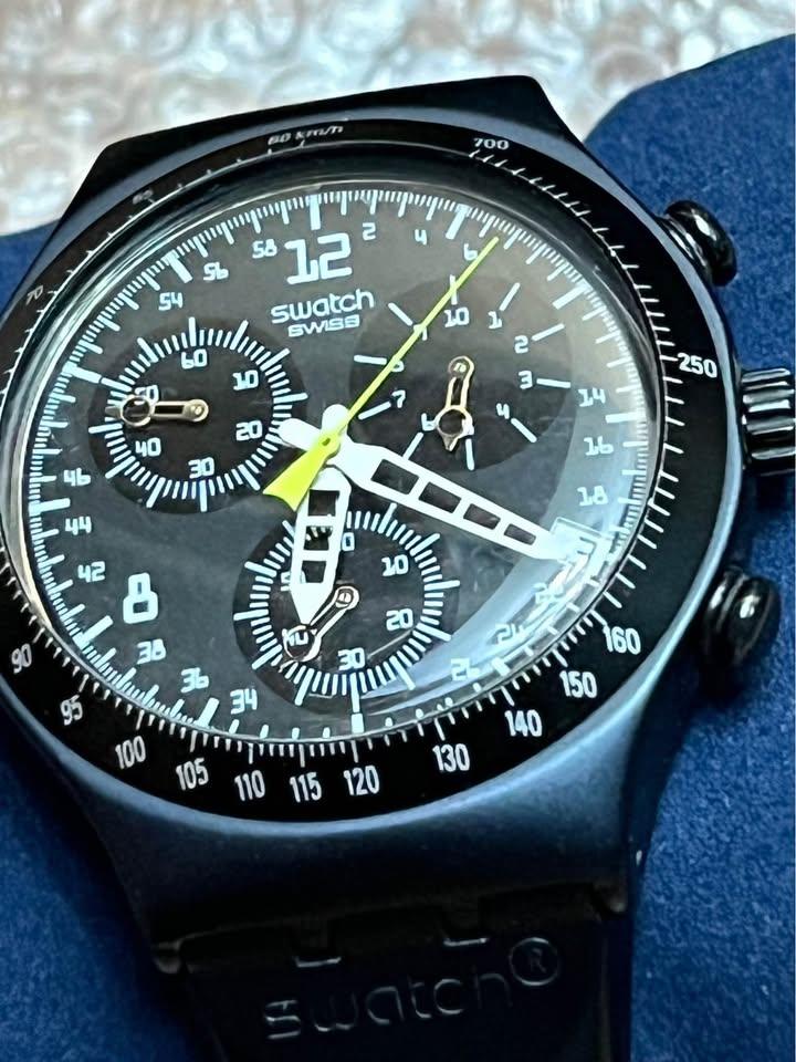 Vintage 1999 Swatch Irony Black Aluminum Chrono "Nowadays" Watch - photo 5