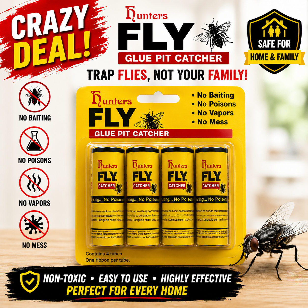 Hunters Fly Glue Trap 4 Pack | Non Toxic Fly Catcher - photo 4