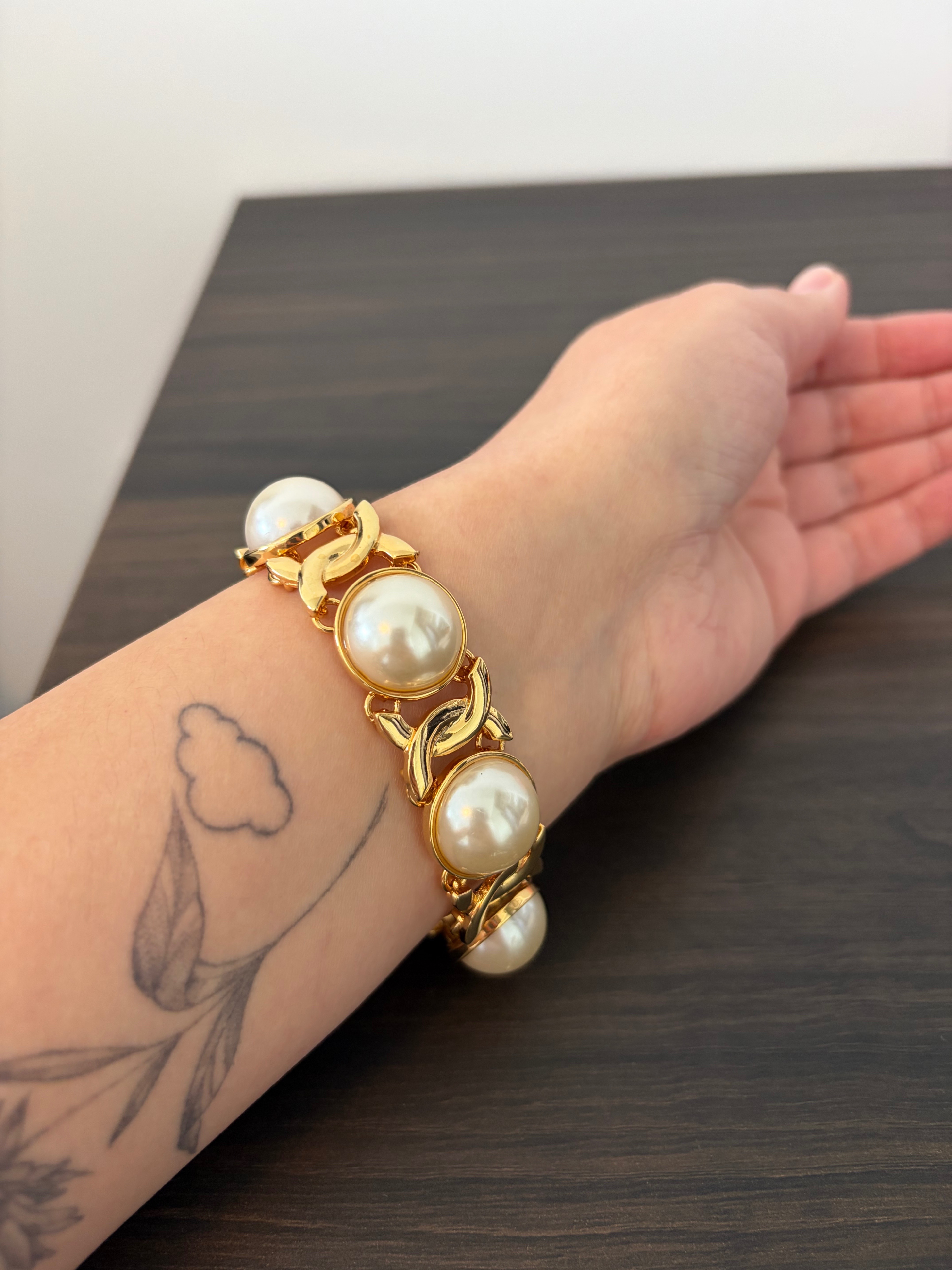 Gold Tone Pearl Link Bracelet 7.5" - photo 2