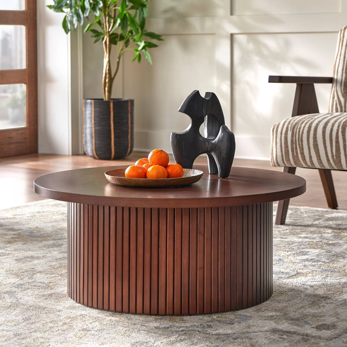 LifeStorey Kendrick Fluted Round Coffee Table - Walnut