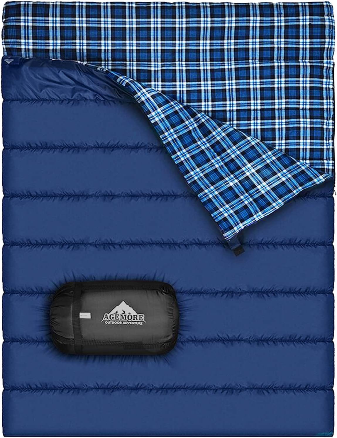 Queen Sized Sleeping Bag - Blue/Plaid