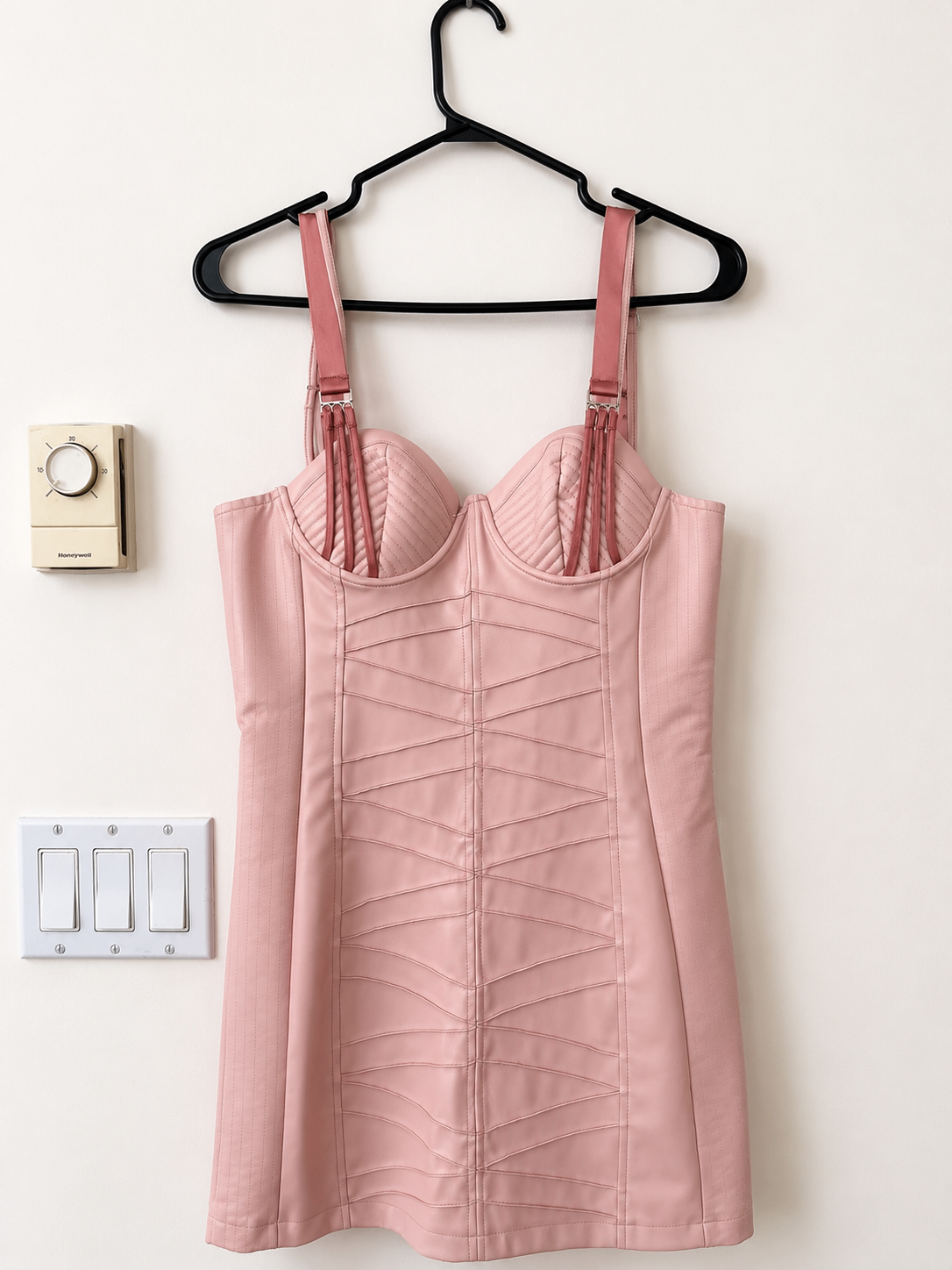 Blush Pink Corset Mini Leather Dress