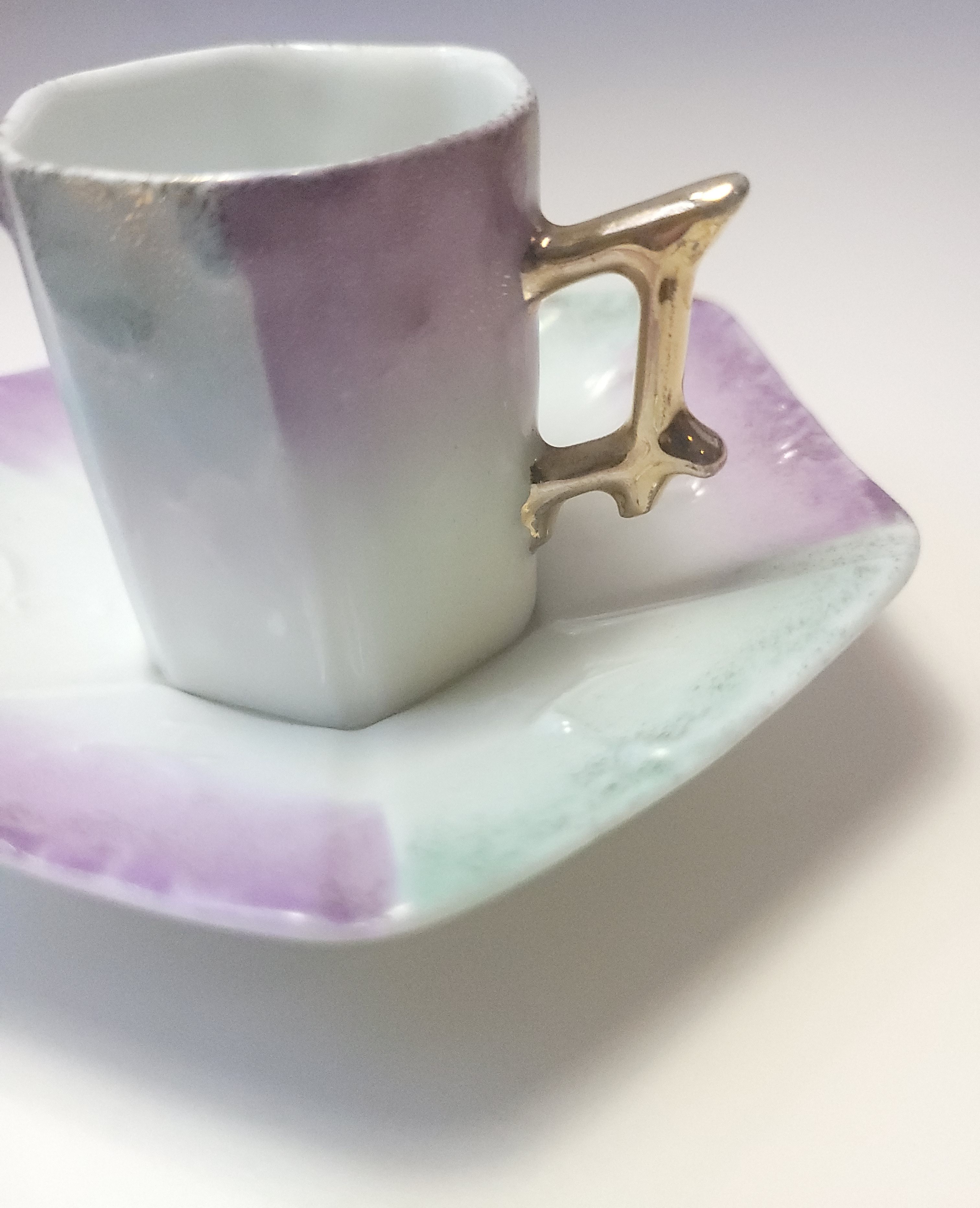 circa 1930 Japanese Hexagonal Lusterware Demitasse Cup Saucer - photo 4