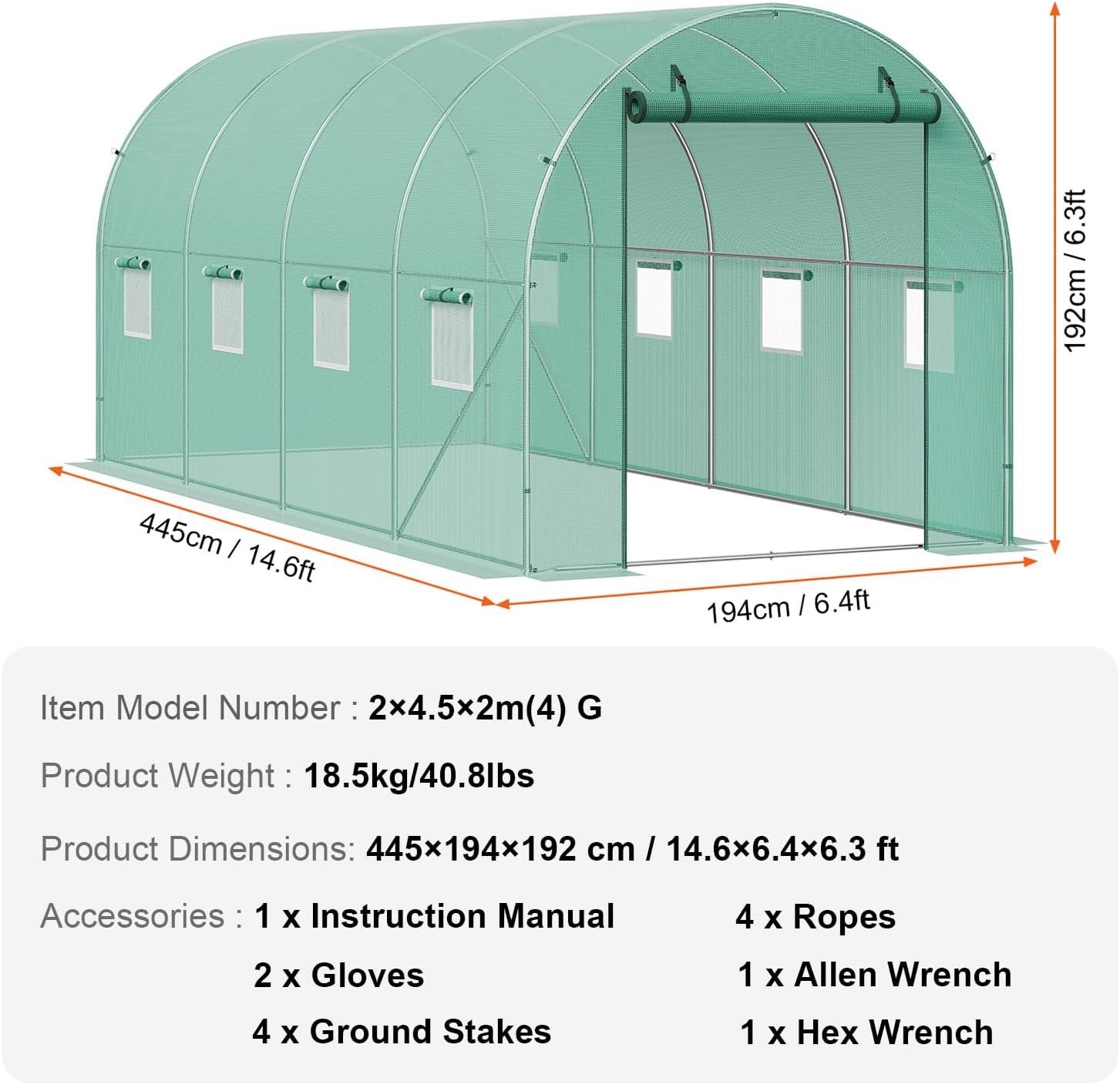 Walk-in Tunnel Greenhouse 14.6x6.36x6.3ft - photo 2