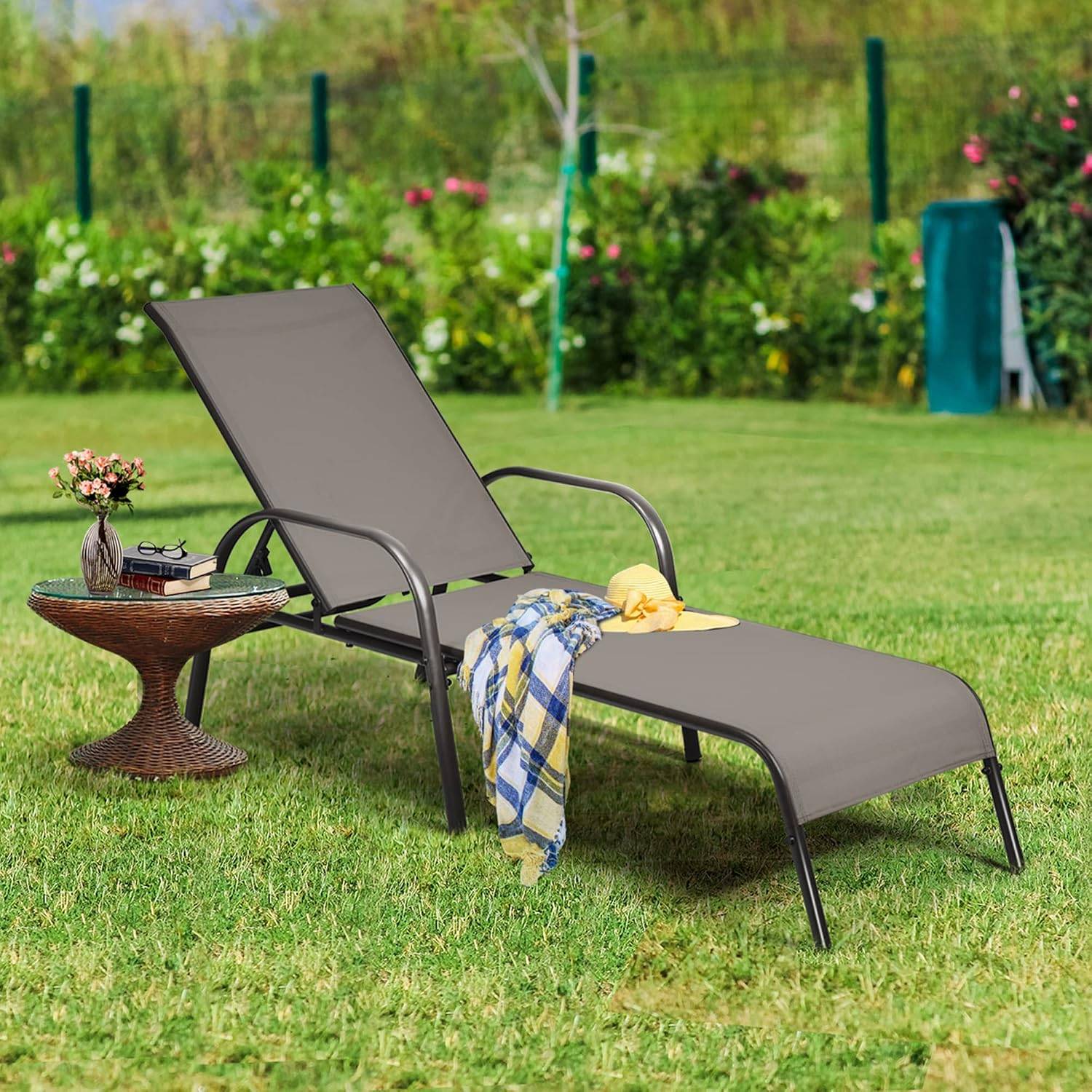 Outdoor Chaise Lounge Chair, All Weather Reclining Lounge Chair