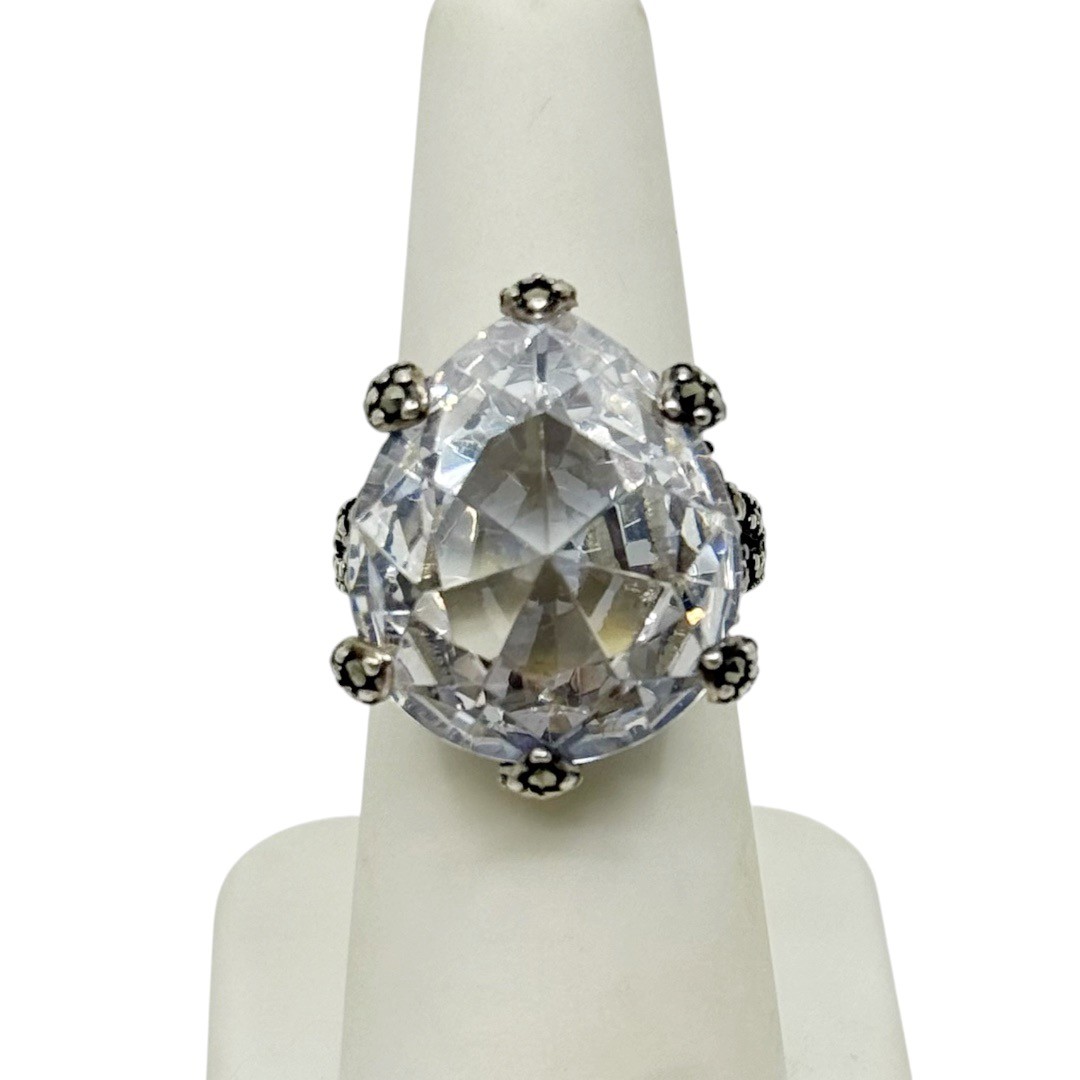 A 925 sterling silver Cubic Zirconia & Marcasite cocktail ring - photo 2