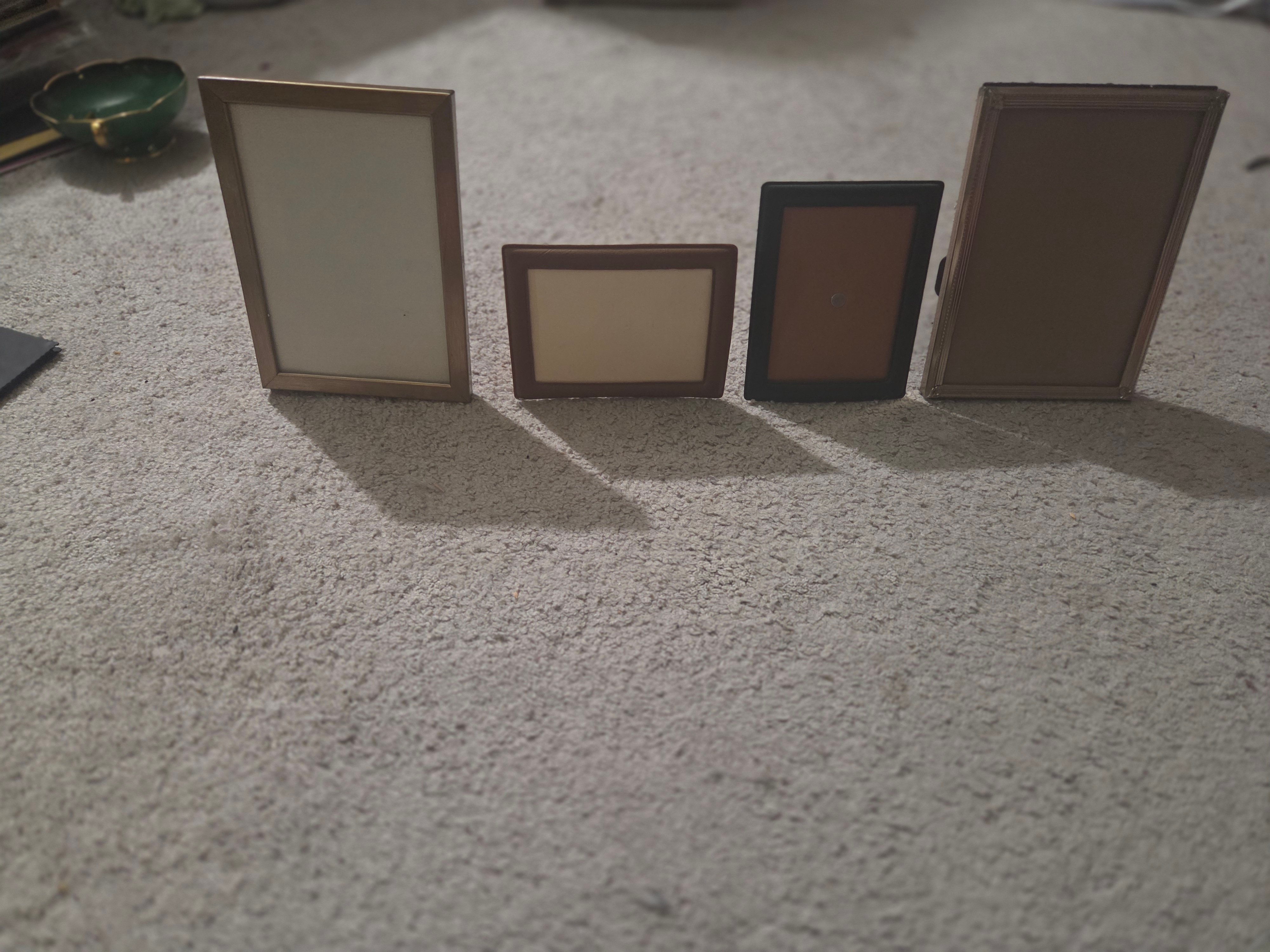 4 Vintage Tabletop Picture Frames, MCM Brass & Leather Style