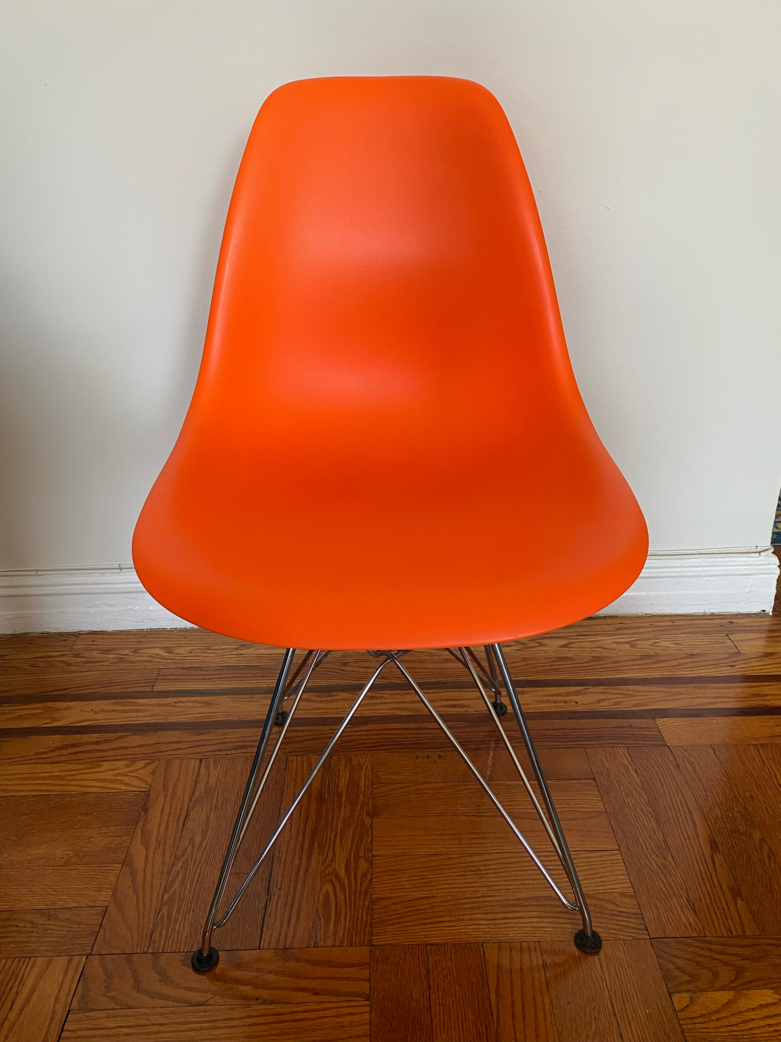 Two Orange Eames-Style Chairs with Chrome Eiffel Base - photo 2