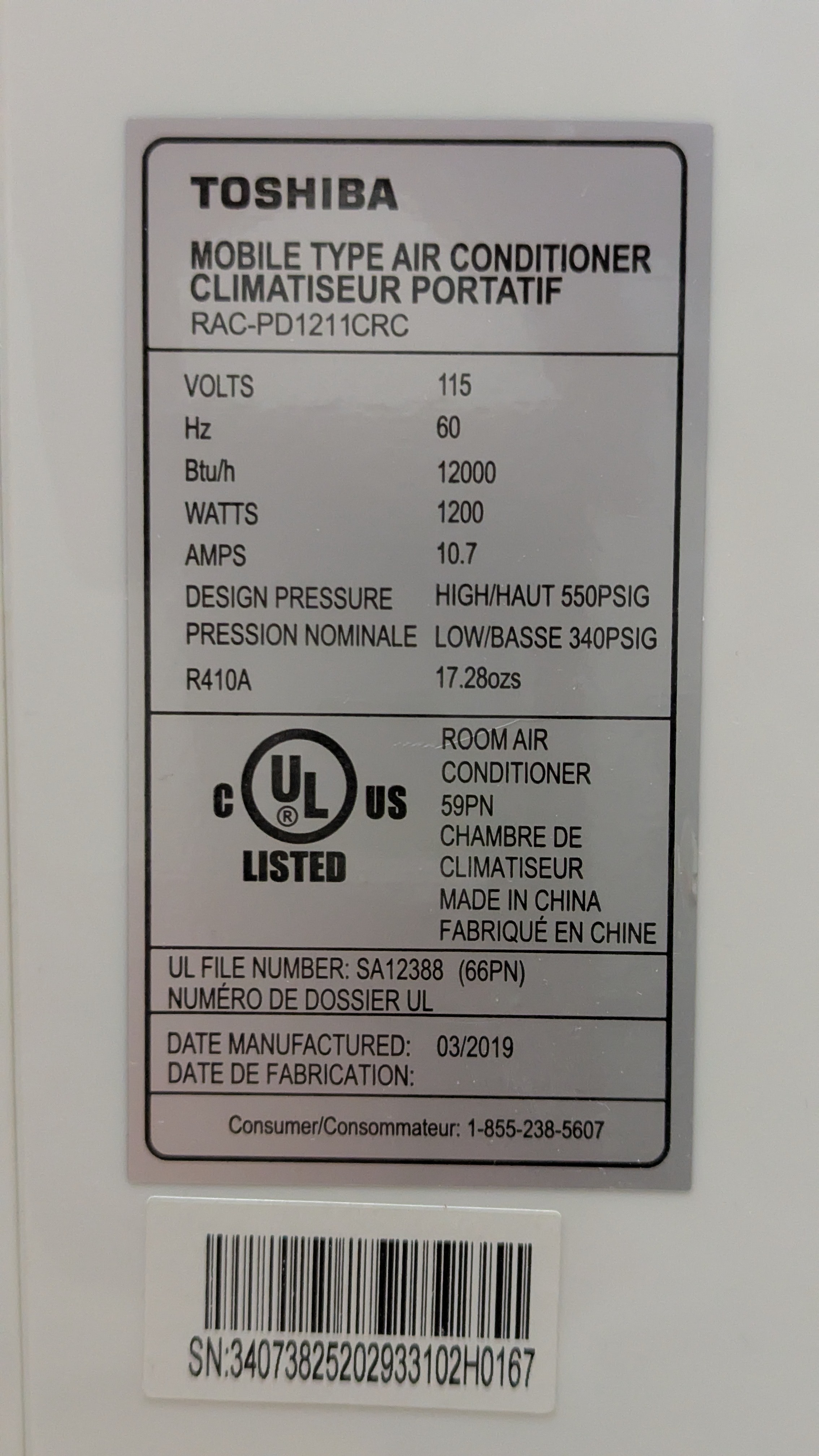 TOSHIBA 12,000 BTU 3-in-1 Portable Air Conditioner AC+Remote con - photo 3