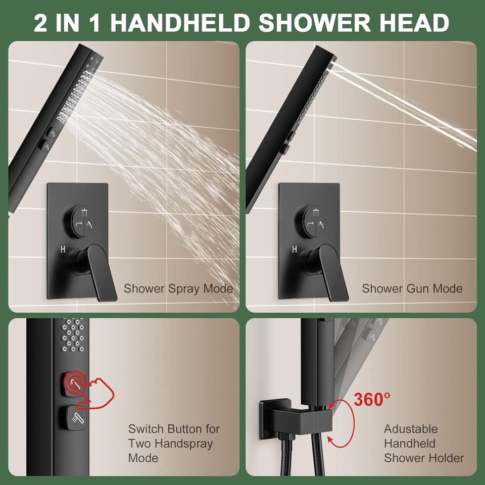 Faucet Set, Bathroom Shower System with 3-Setting Matte Black - photo 4