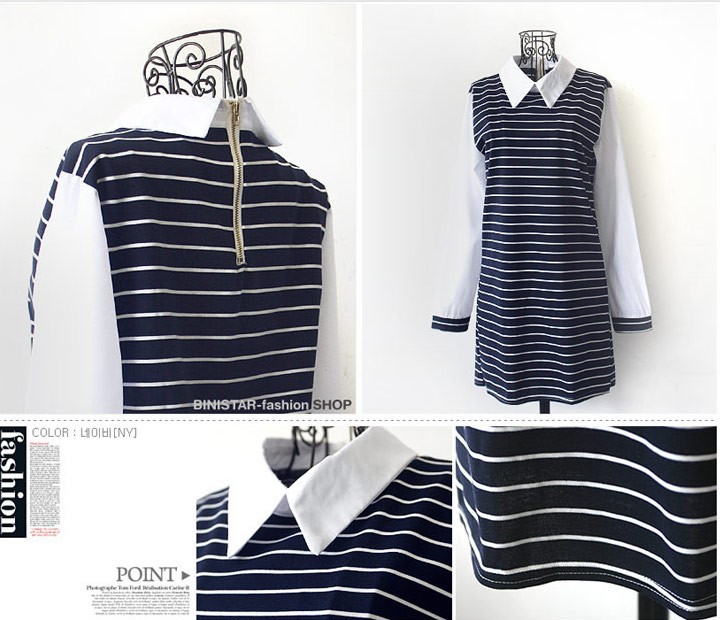 Striped Collared Long Sleeved Mini Dress - photo 2