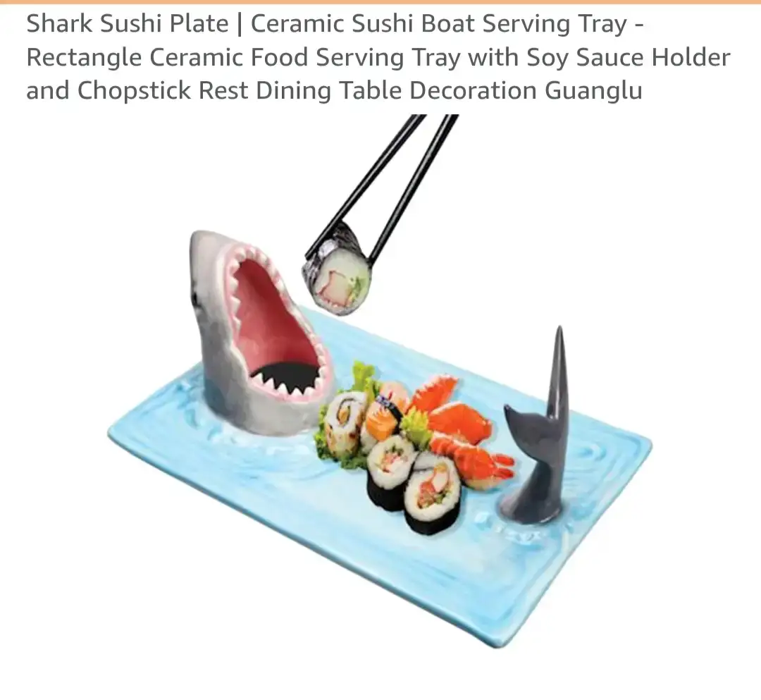 Shark Sushi Plate - Ceramic Serving Tray with Chopstick Rest