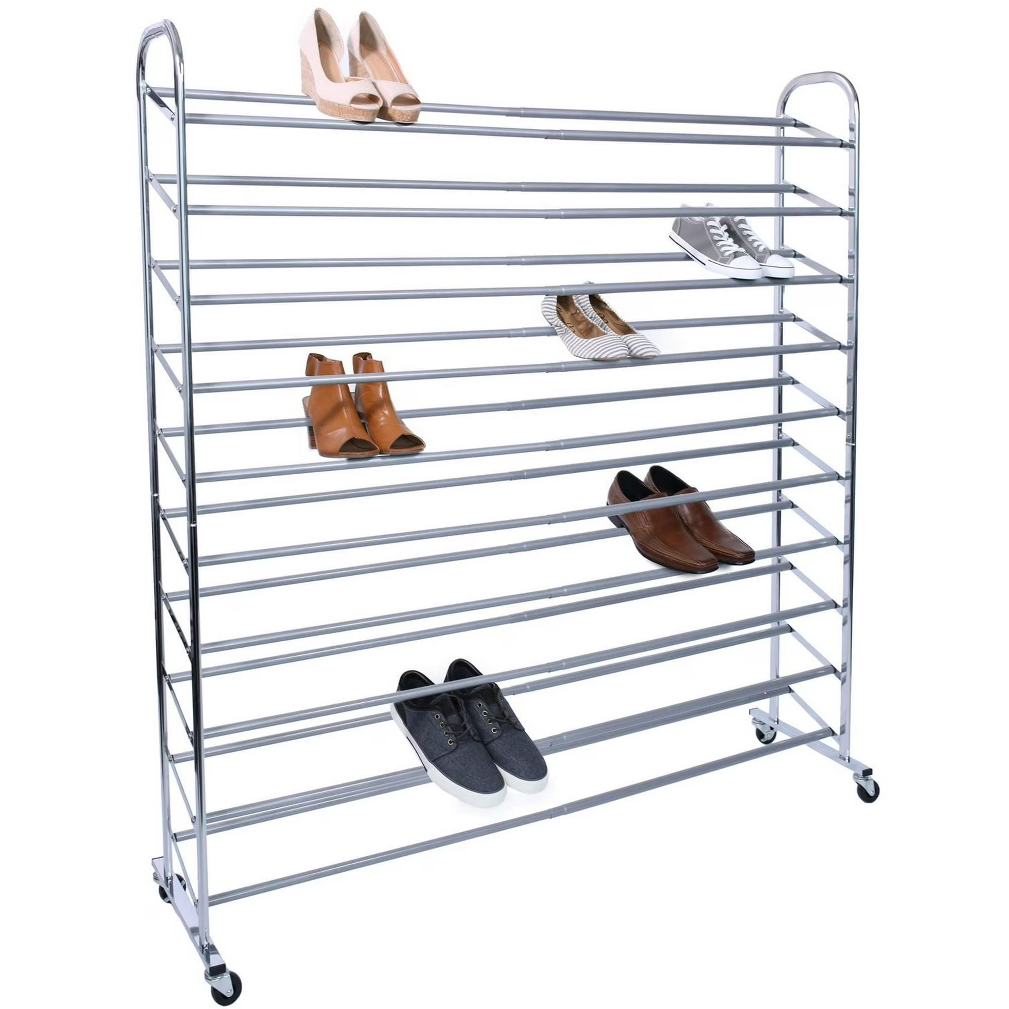 Tidyliving 10 Tier Metal Shoe Rack on Wheels