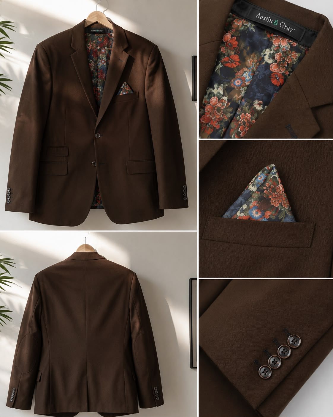 Men’s Brown Blazer with Floral  – Stylish Jacket (L/XL Fit)