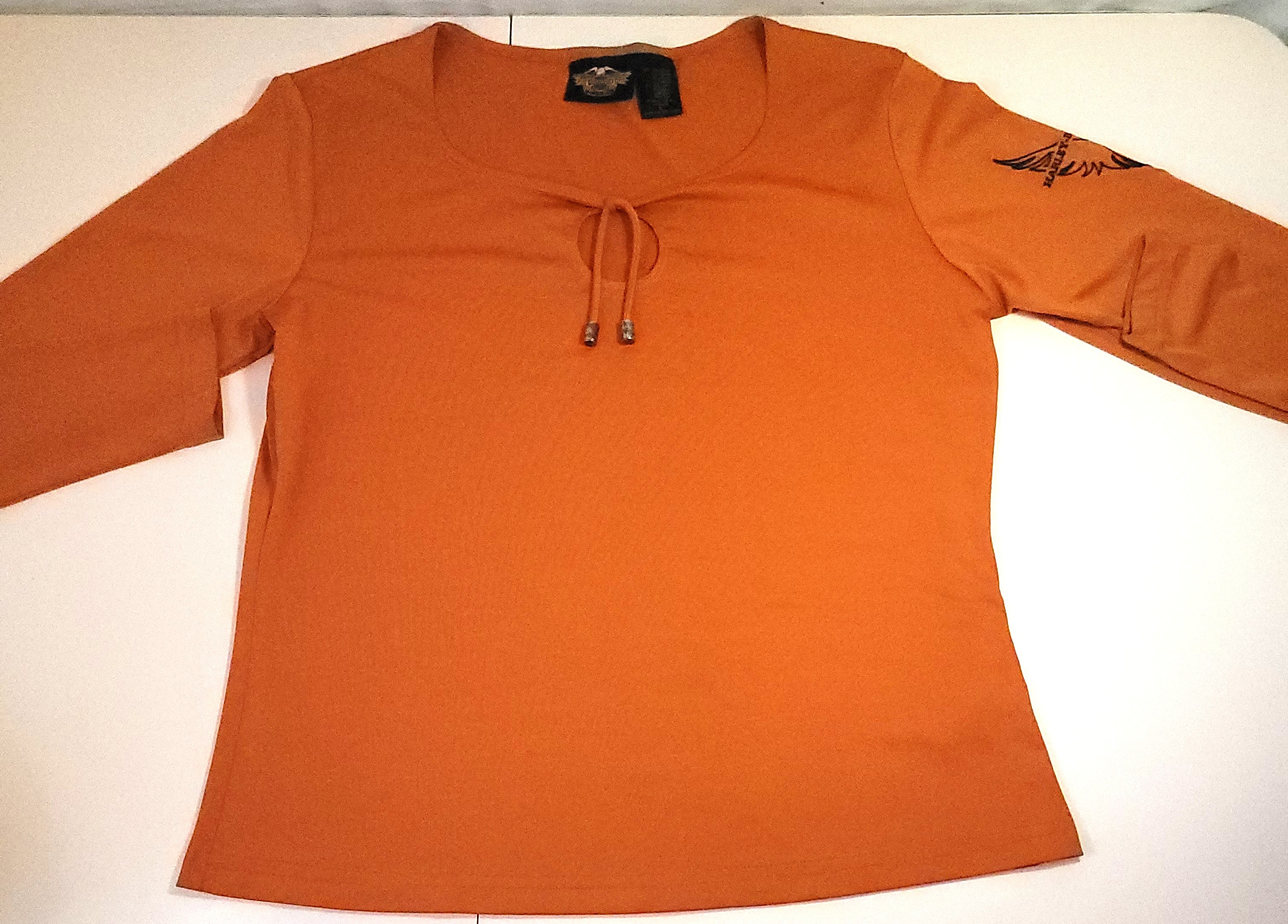 Harley- Davidson Vintage Y2K Orange Long Sleeve Drawstring