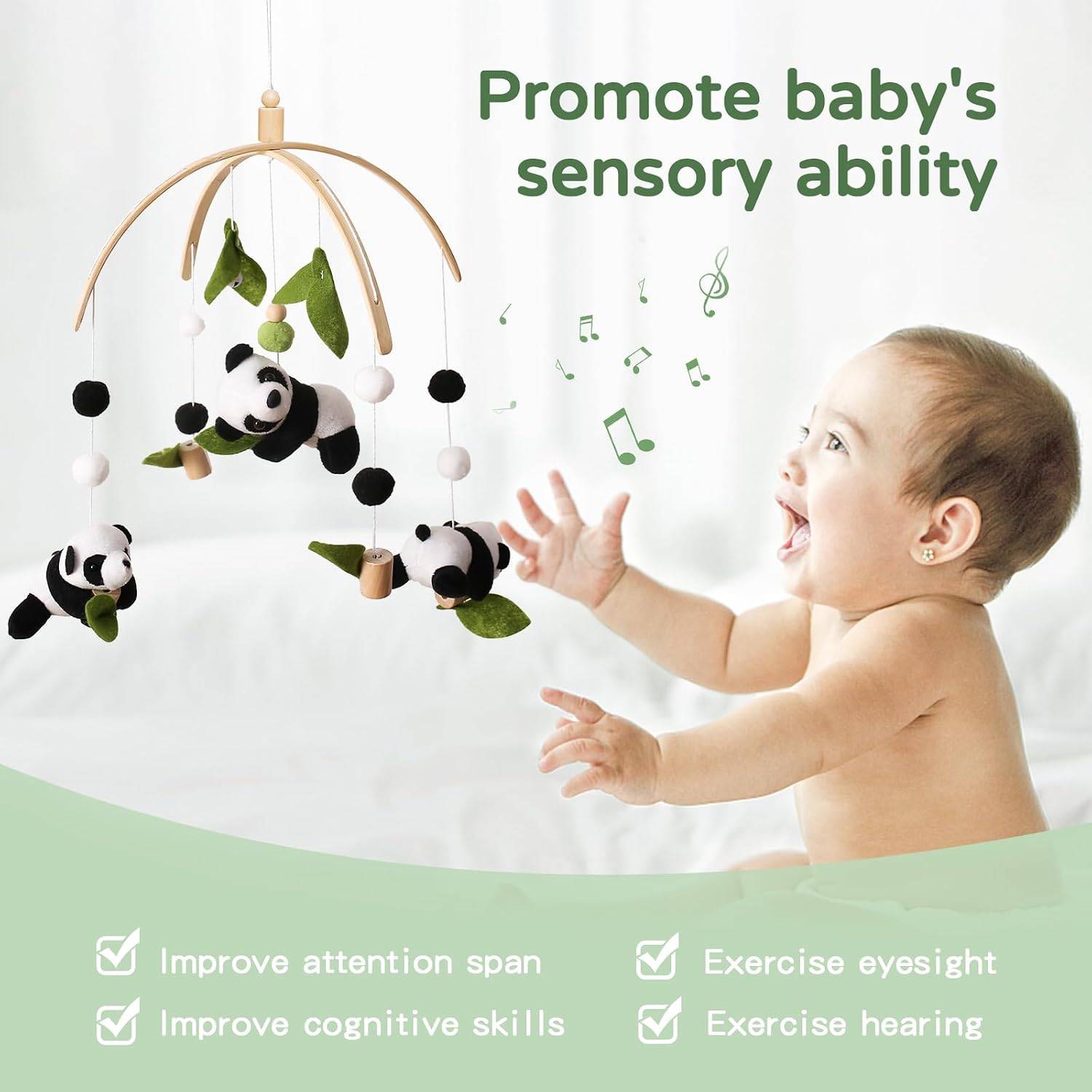 Panda Wool and Wood Crib Mobile - photo 2