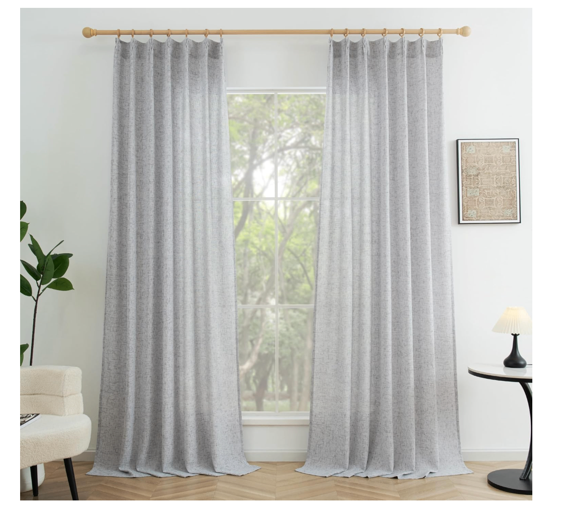 NEVER USED White Pleated Linen BLACK OUT Curtains 84 Inch Length