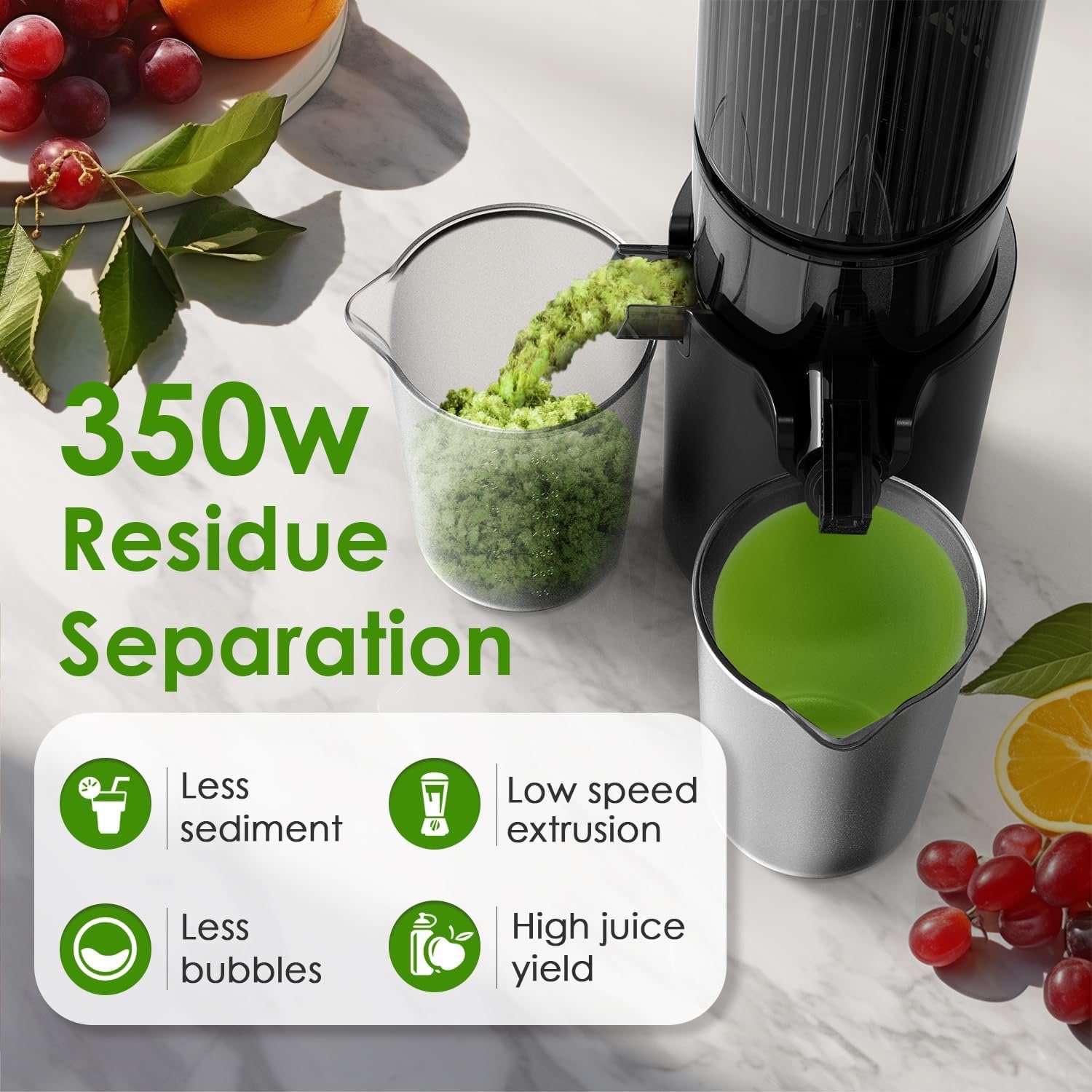 350W Slow Cold Press Juicer with 5.3" Larger Feed Chute - photo 5