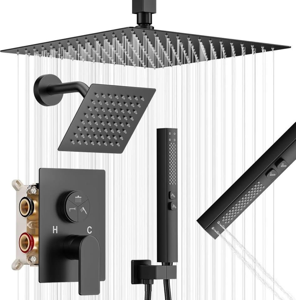 Faucet Set, Bathroom Shower System with 3-Setting Matte Black