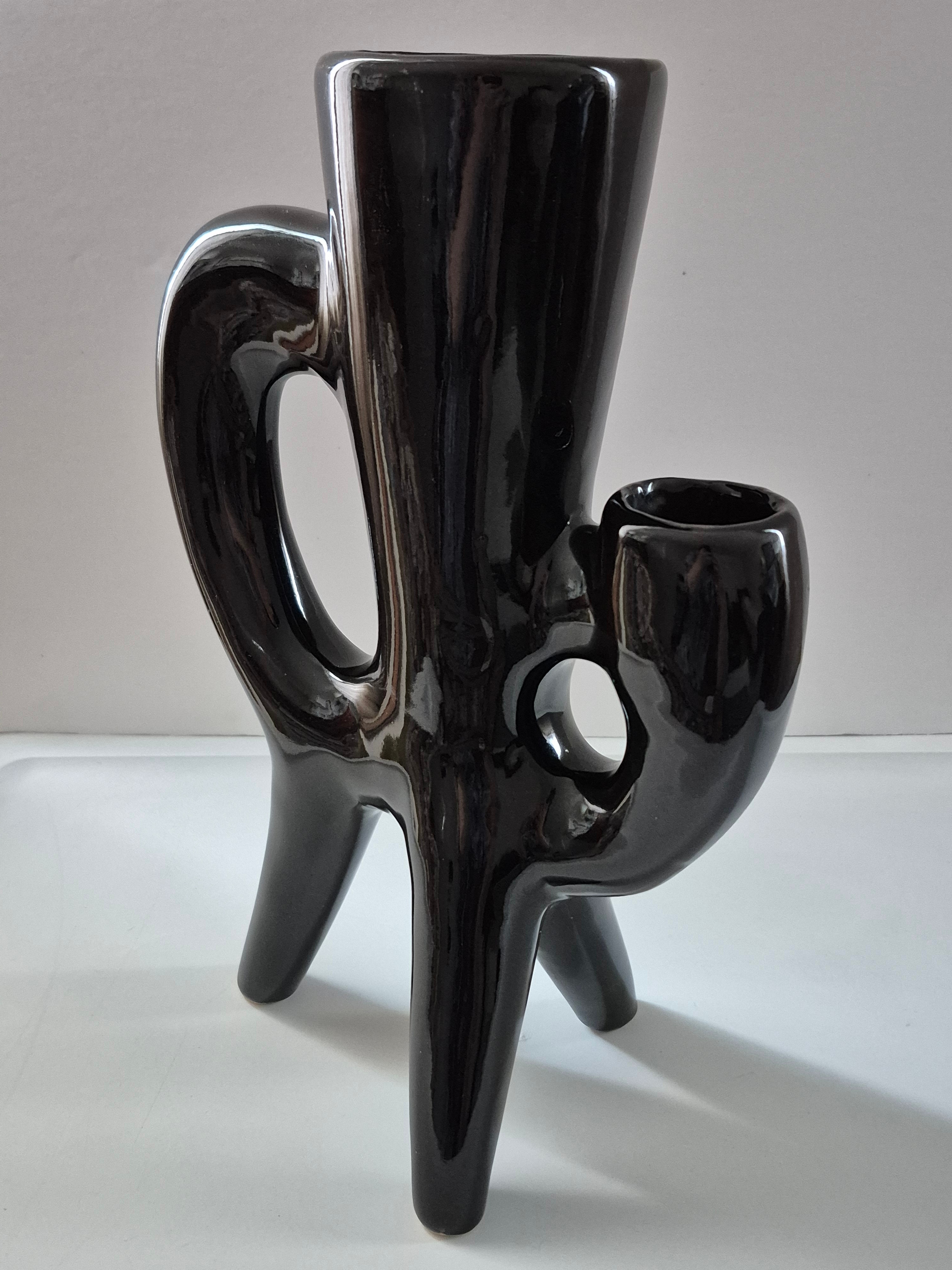 Glossy Black Ceramic Vase – 12" Avant Garde style