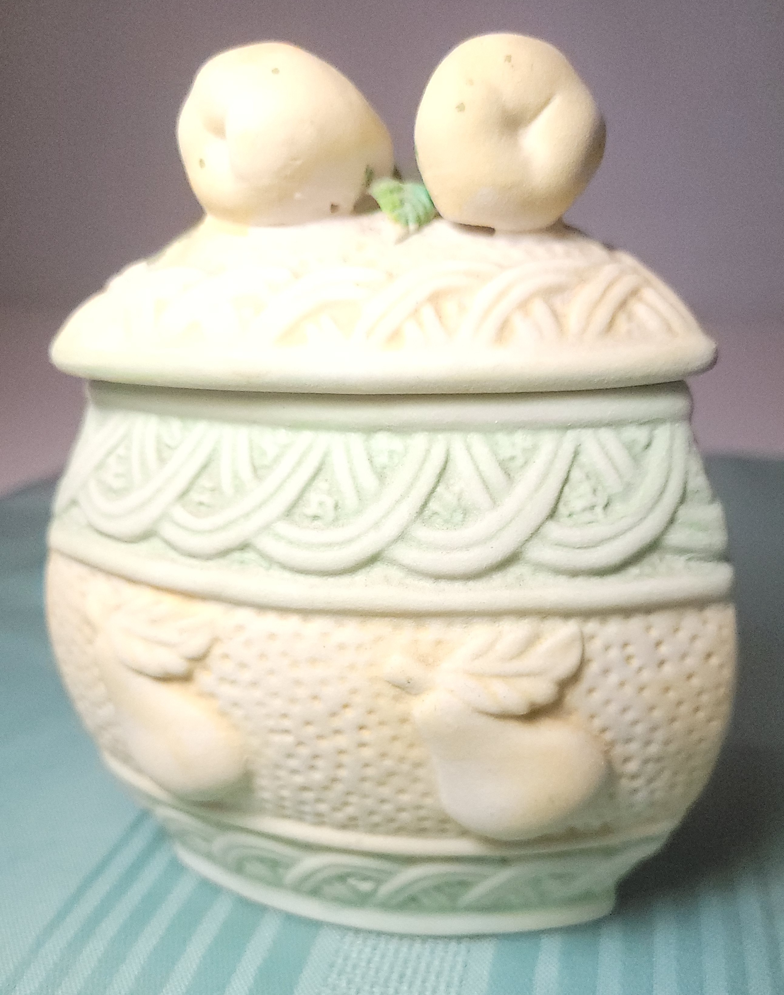 Ceramic Pear Basketweave Lidded Trinket Box, Circa 1975