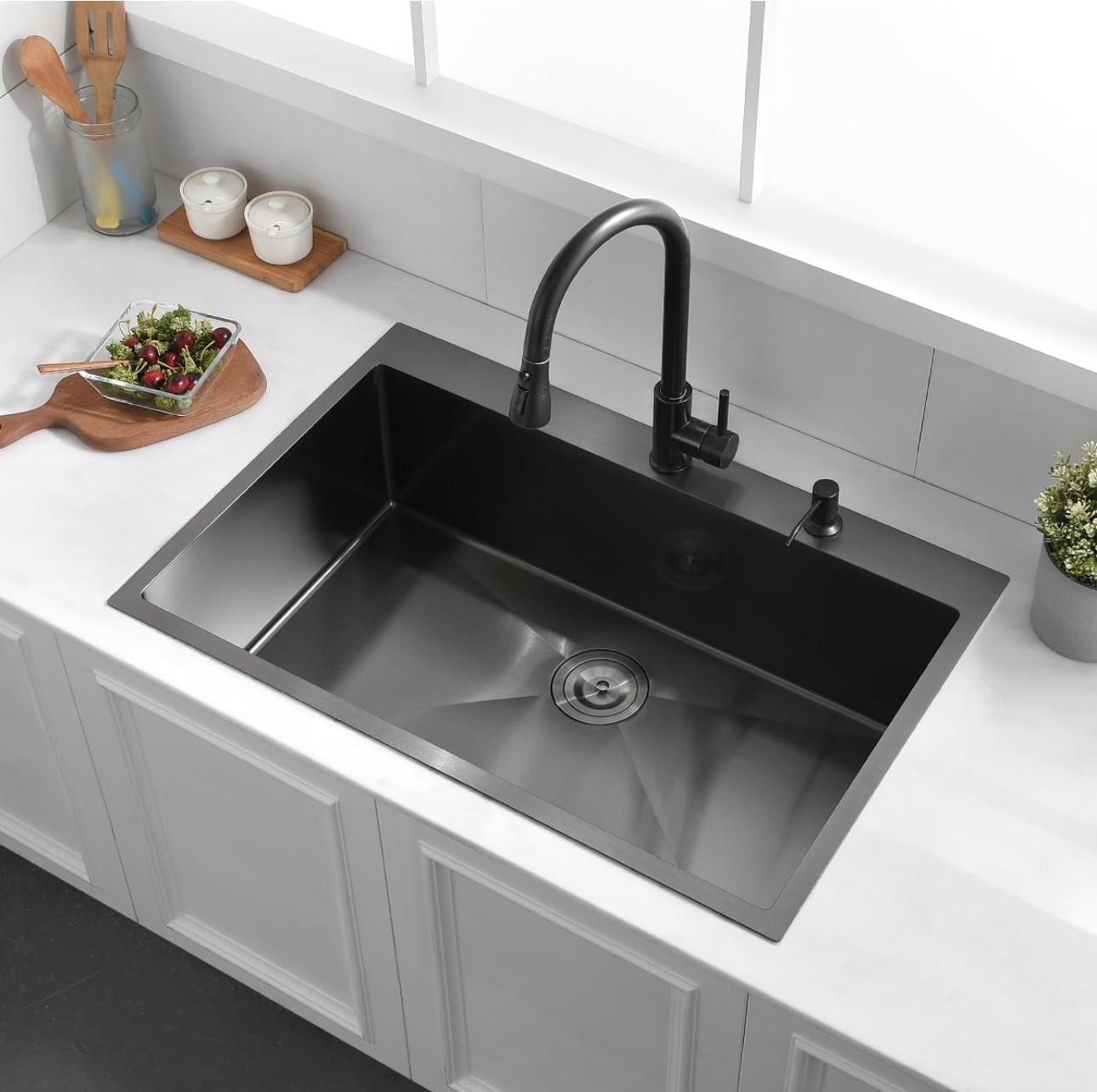 Kitchen Sink 33x22x10" Black Stainless Steel 16 Gauge Noise Redu - photo 3