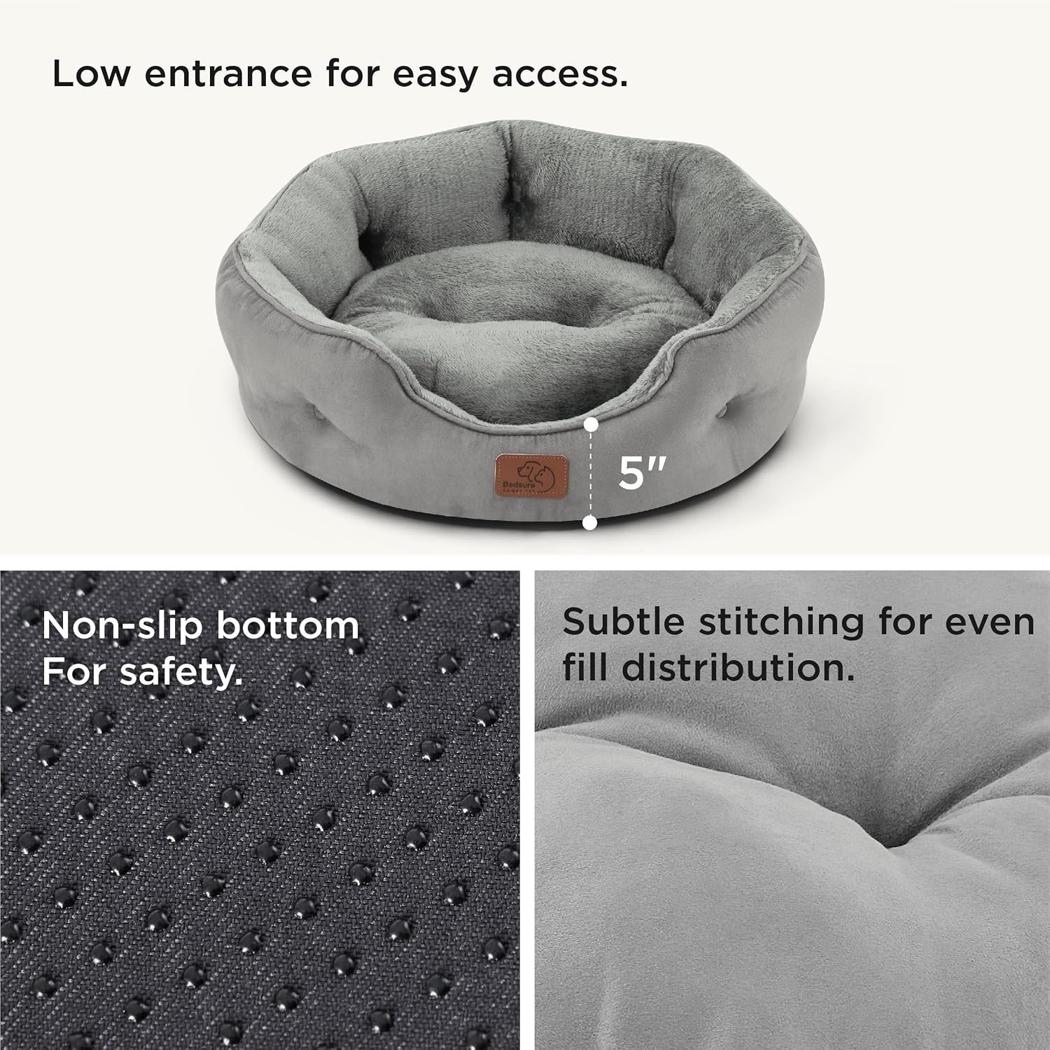 Grey Fleece/Suede Pet Bed - 64L x 53W x 20H cm - photo 3