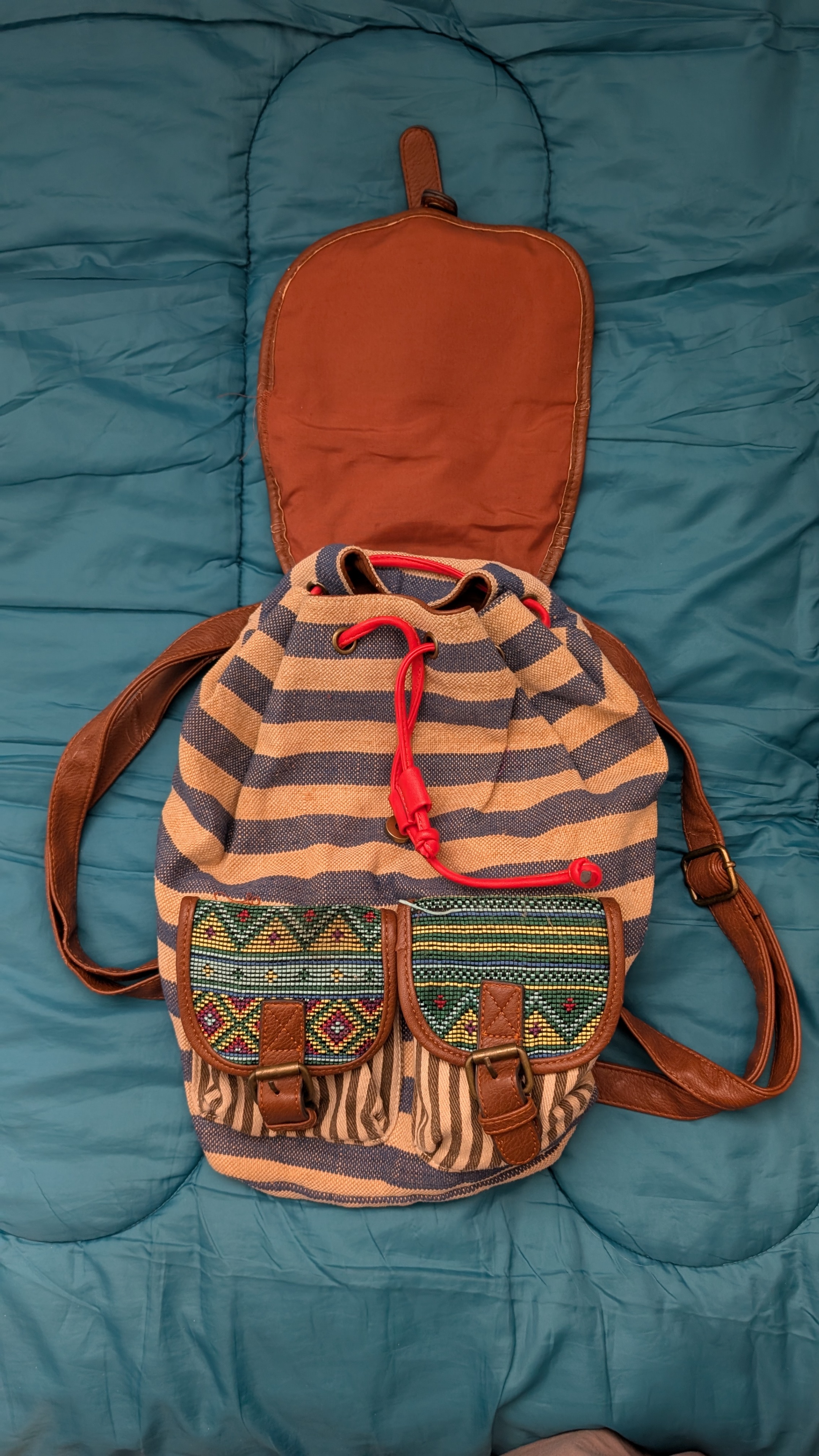 Boho Tapestry & Pom-Pom Canvas Backpack 🎒 - photo 2