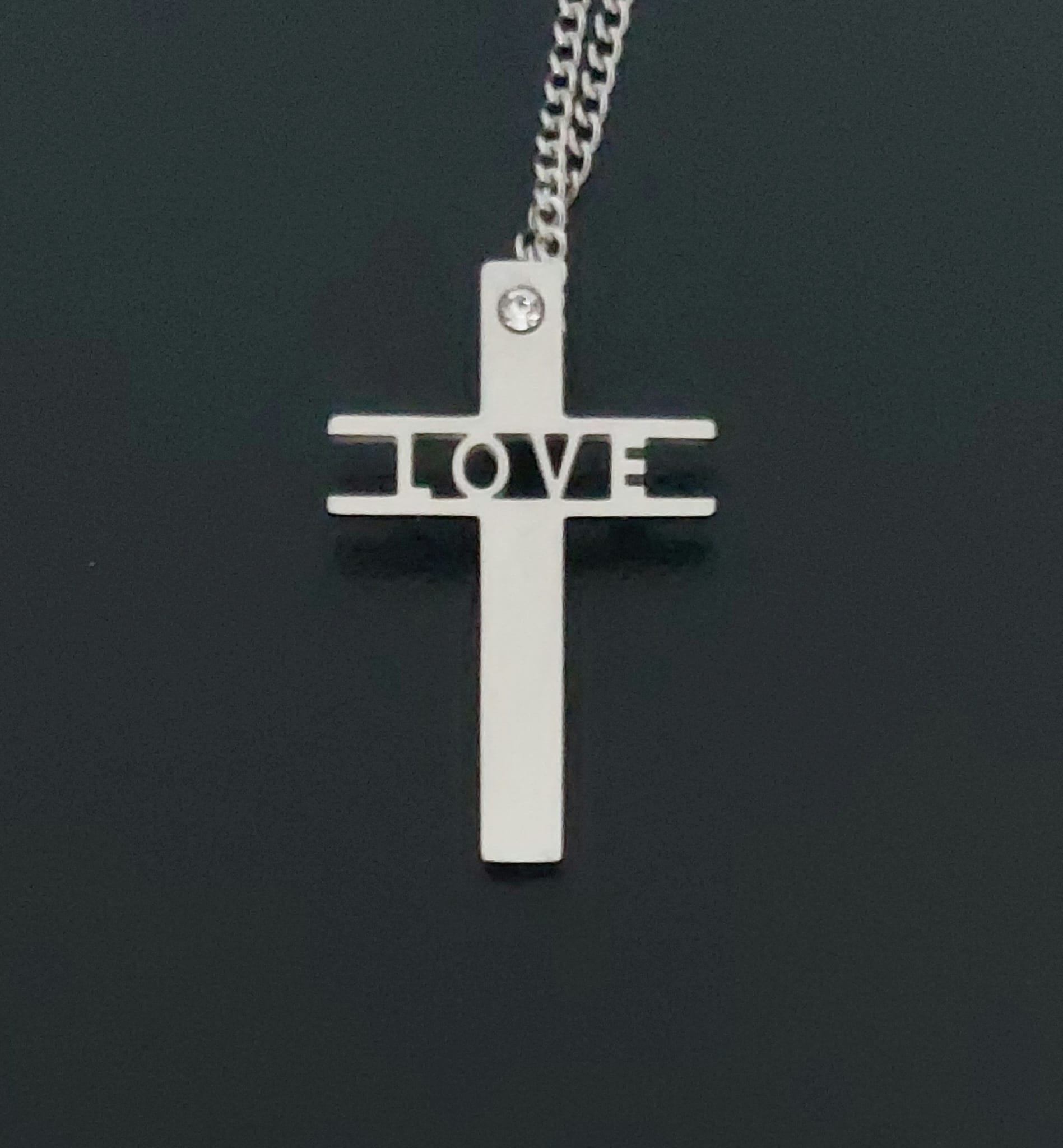 Roman Brand Silver-Tone Metal "LOVE" Cross Pendant Necklace - photo 2