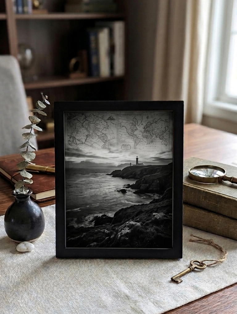 Black Shadow Box Frame with Nautical Map Art - photo 2